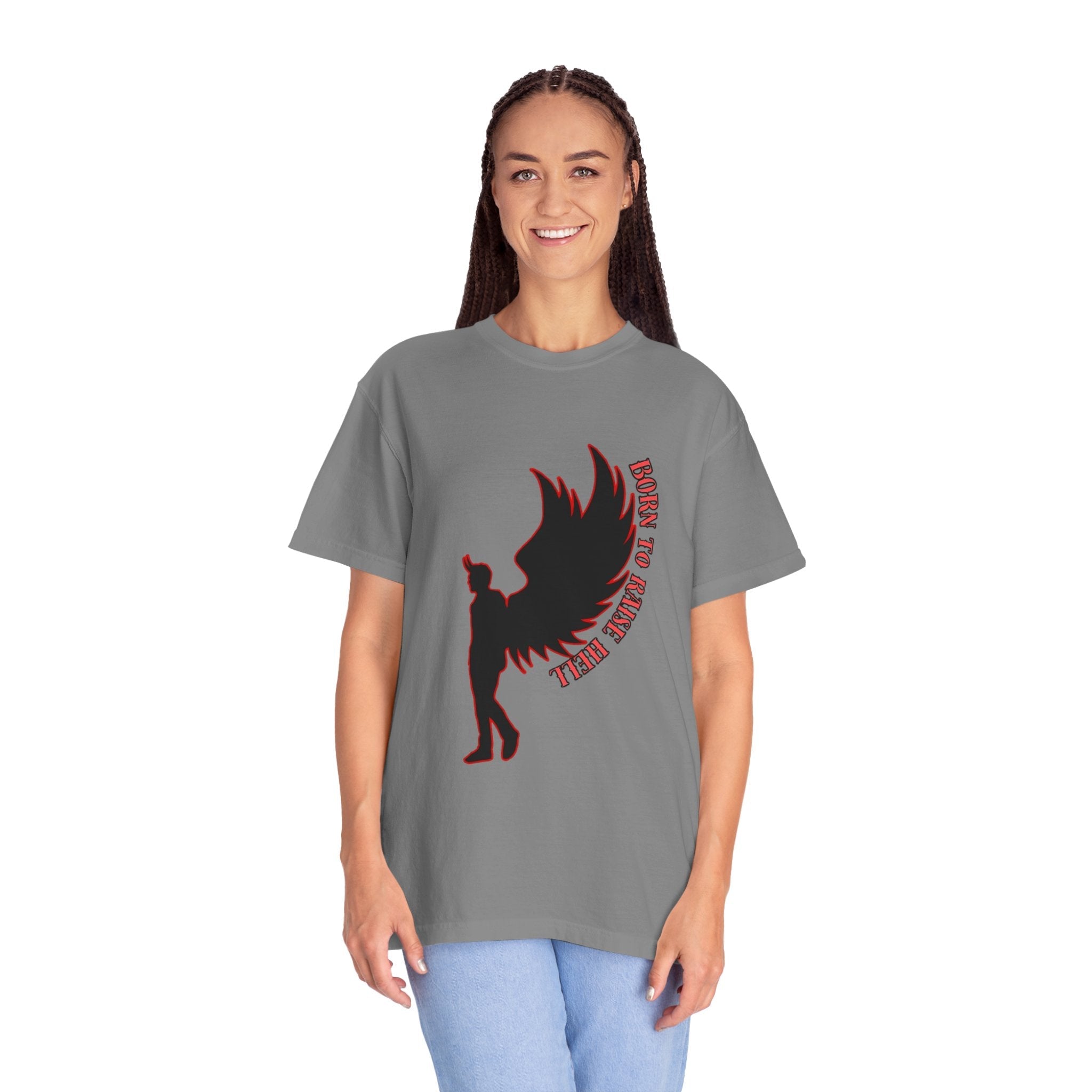 Devil Wings Unisex T-shirt - Born to Raise Hell Design Grey T-Shirt