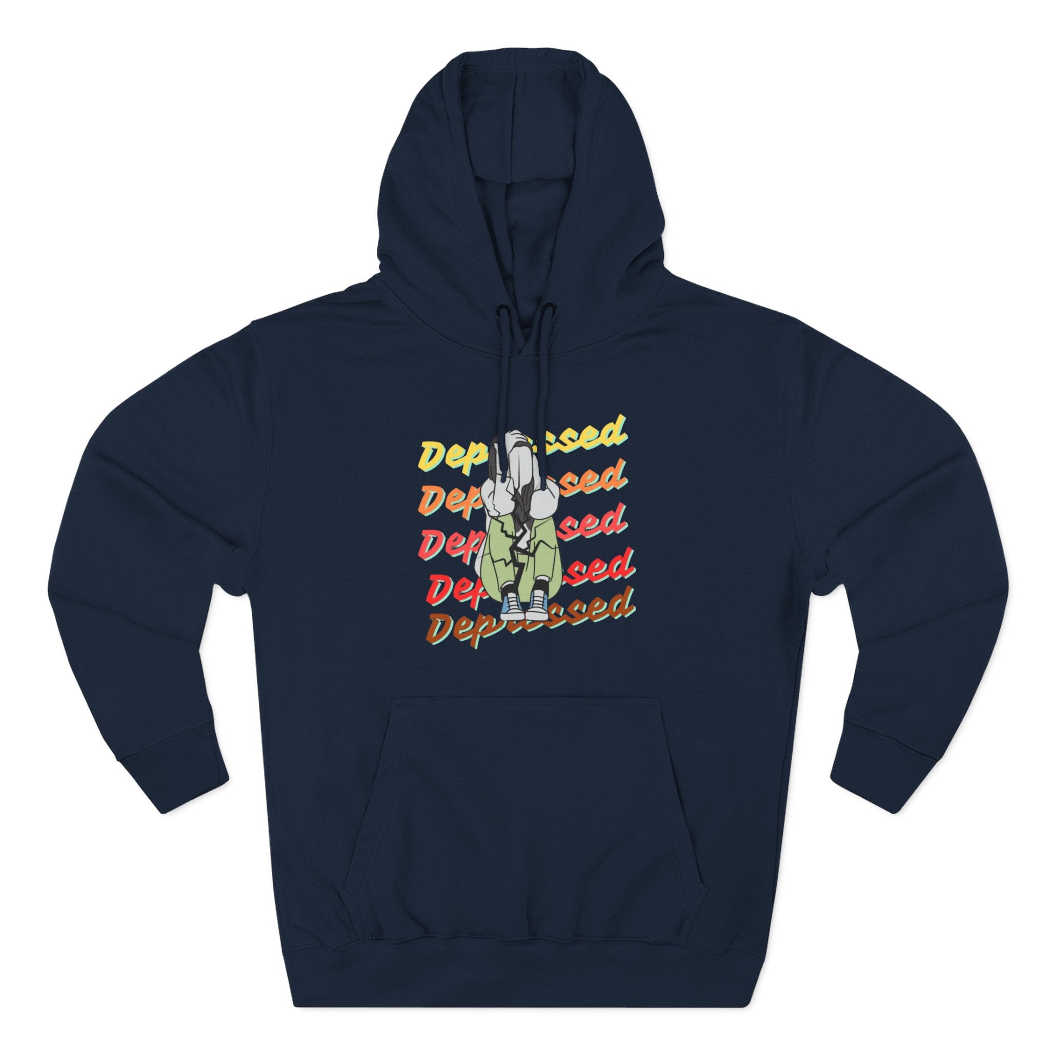 Depressed Vibe Three-Panel Fleece Hoodie, Casual Sweatshirt, Mental Health Awareness, Cozy Lounge Wear, Gift for Friends, Everyday Wear Navy Hoodie