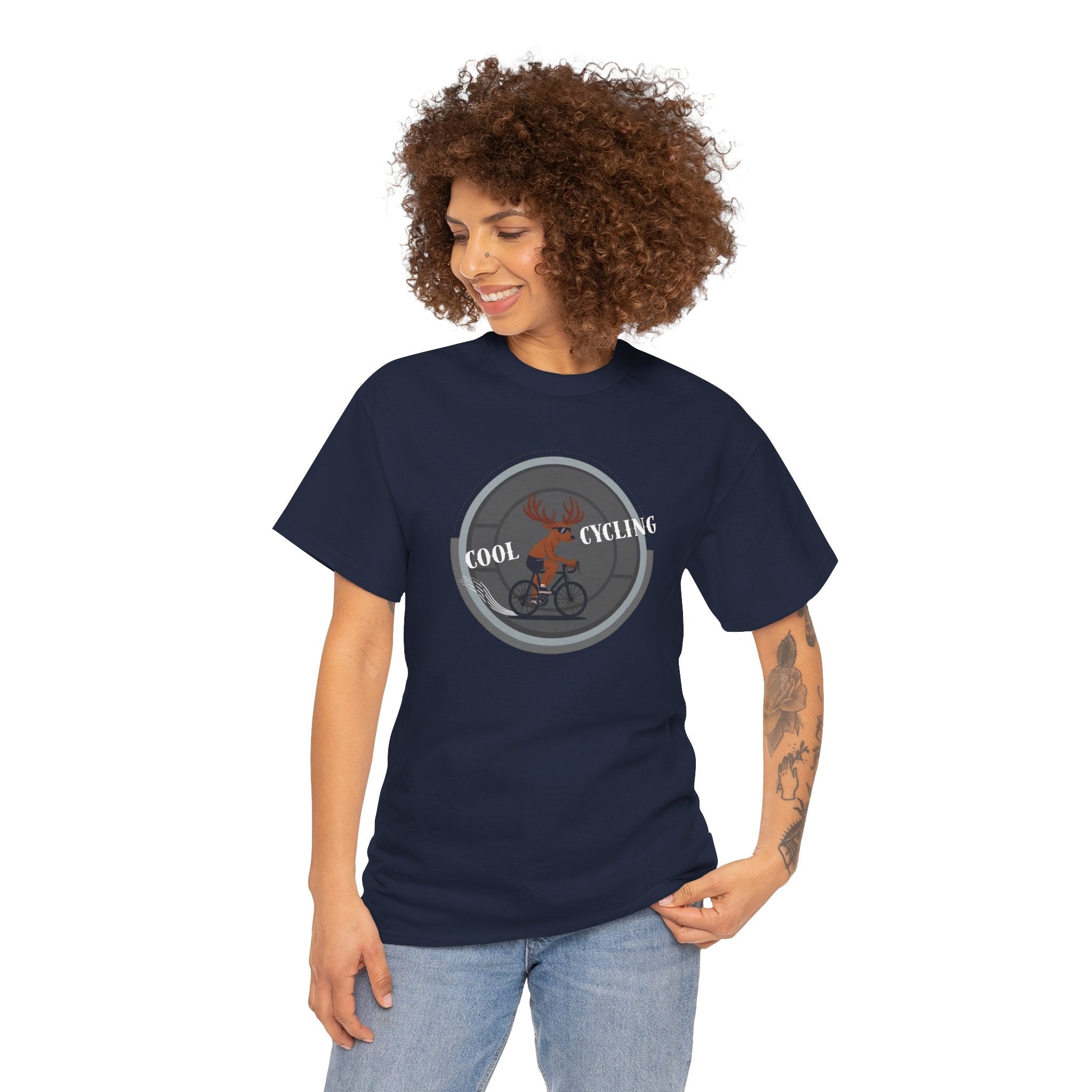 Kool Cycling Tee - Unisex Heavy Cotton, Casual Wear, Biking Gift, Cycling Apparel, Outdoor Activities, Fun Exercise Top Navy T-Shirt