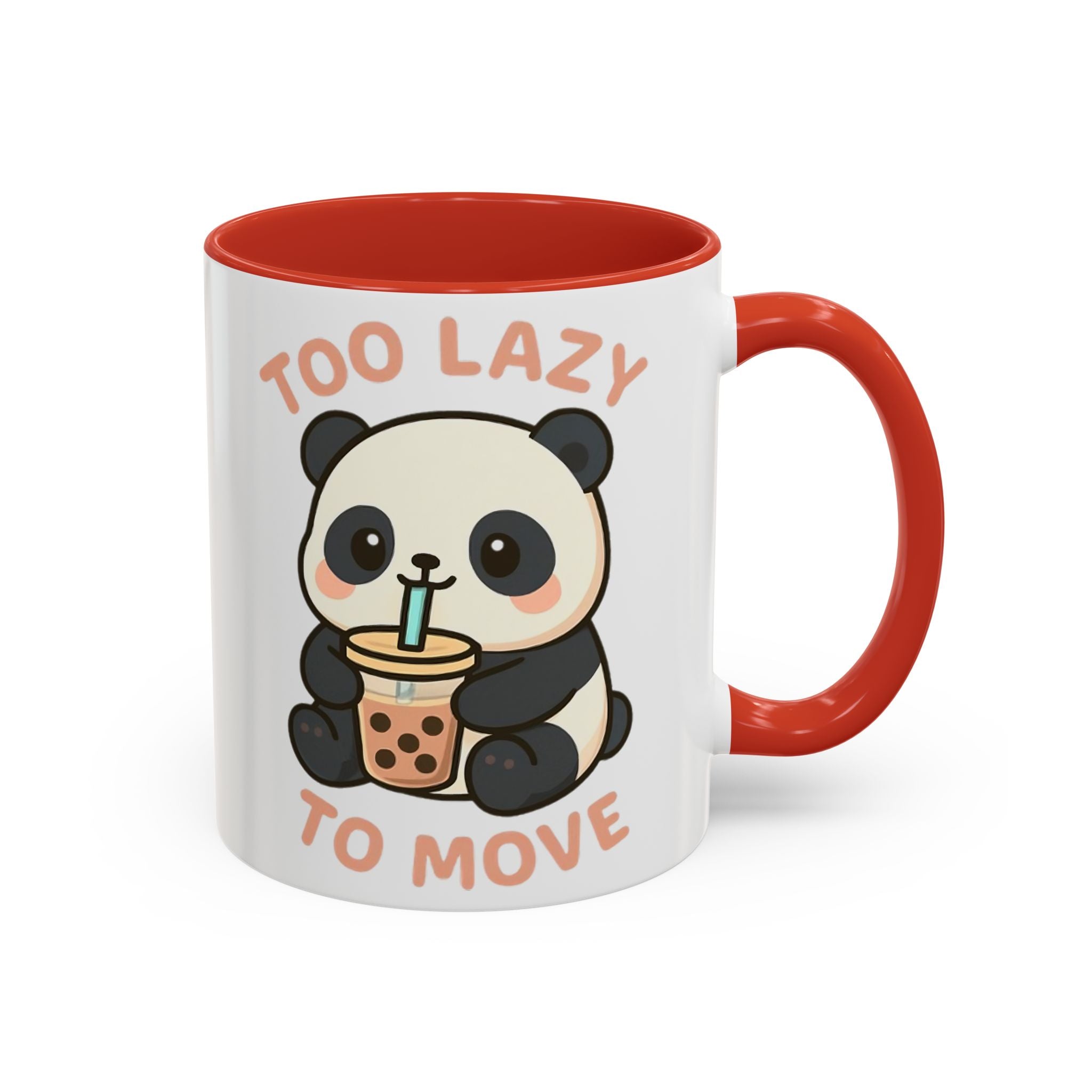 Cute Panda Accent Coffee Mug - Too Lazy to Move, Gift for Panda Lovers, Funny Tea Cup, Kawaii Kitchen Decor, Cozy Morning Mug 11oz Red Mug
