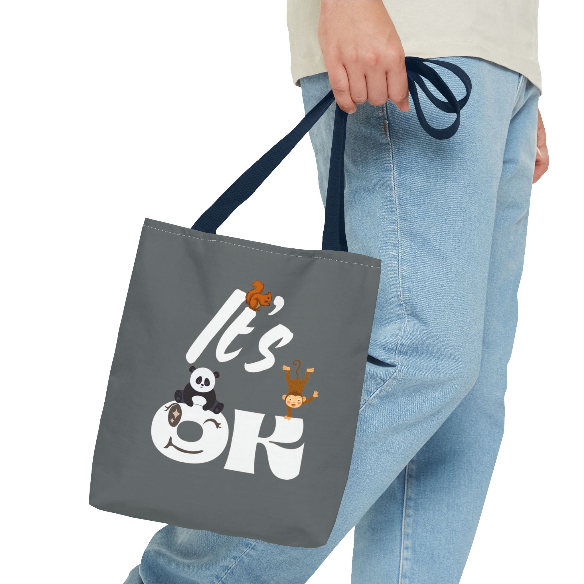 Playful Panda Tote Bag - Perfect for Everyday Use, Eco-Friendly Shopping, Gifts, Travel Accessories, Cute Animal Lovers 13" × 13'' Navy Bags