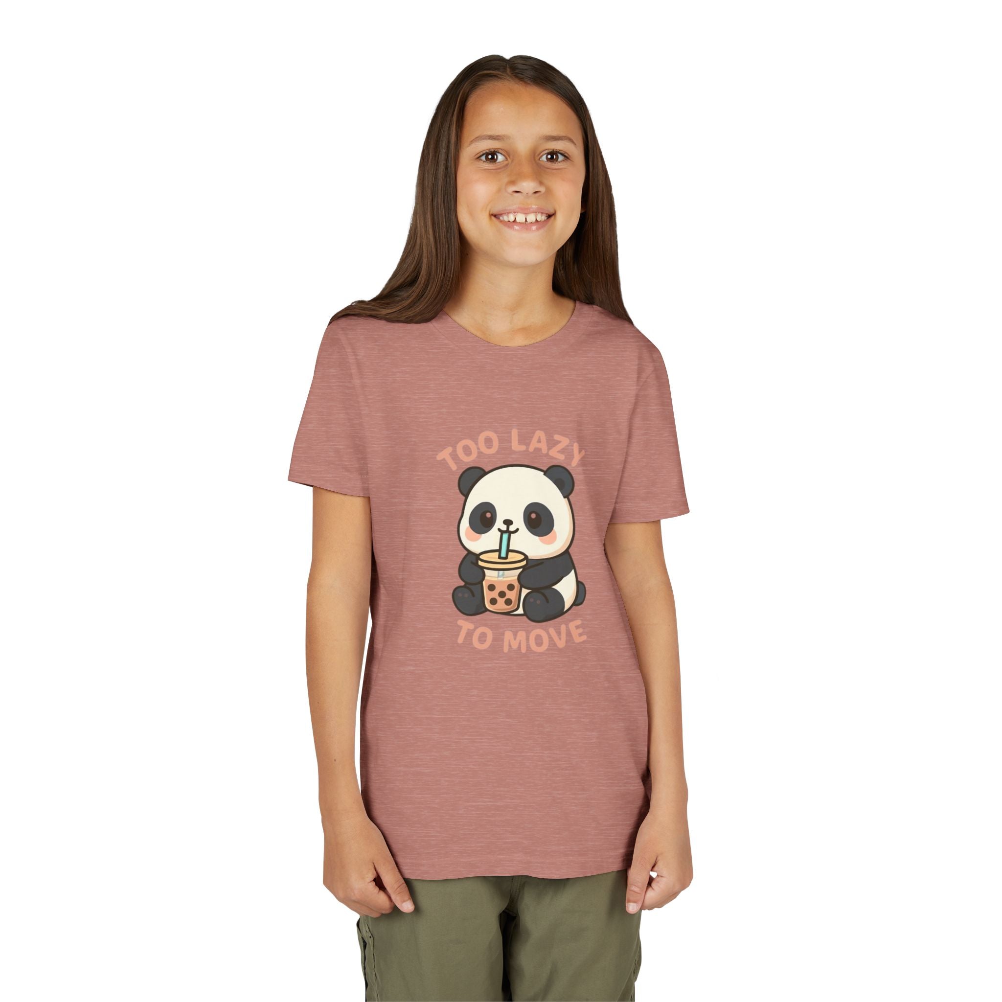 Cute Panda Youth Tee - "Too Lazy To Move" - Fun Casual Wear, Gift for Kids, Animal Lover Shirt, Birthday Present, Summer Outfit Pink Kids clothes