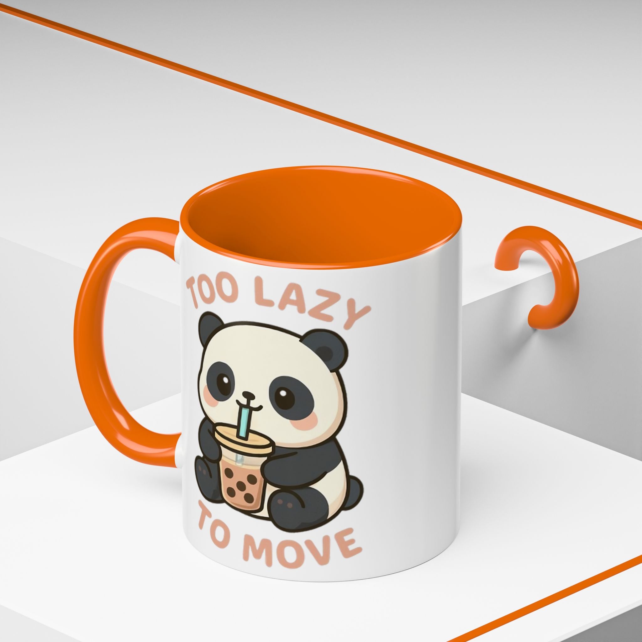 Cute Panda Accent Coffee Mug - Too Lazy to Move, Gift for Panda Lovers, Funny Tea Cup, Kawaii Kitchen Decor, Cozy Morning Mug 15oz Orange Mug