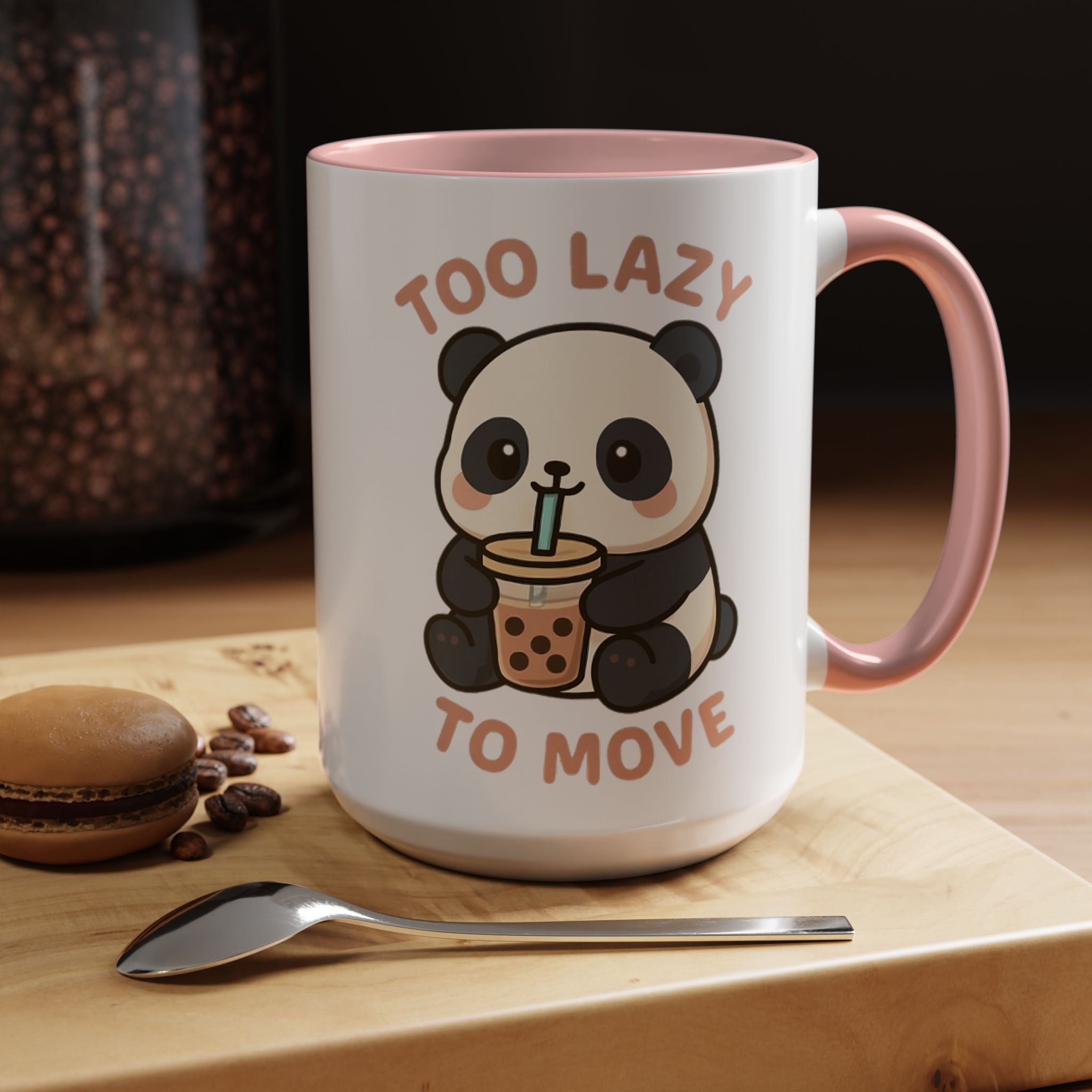 Cute Panda Accent Coffee Mug - Too Lazy to Move, Gift for Panda Lovers, Funny Tea Cup, Kawaii Kitchen Decor, Cozy Morning Mug 15oz Orange Mug