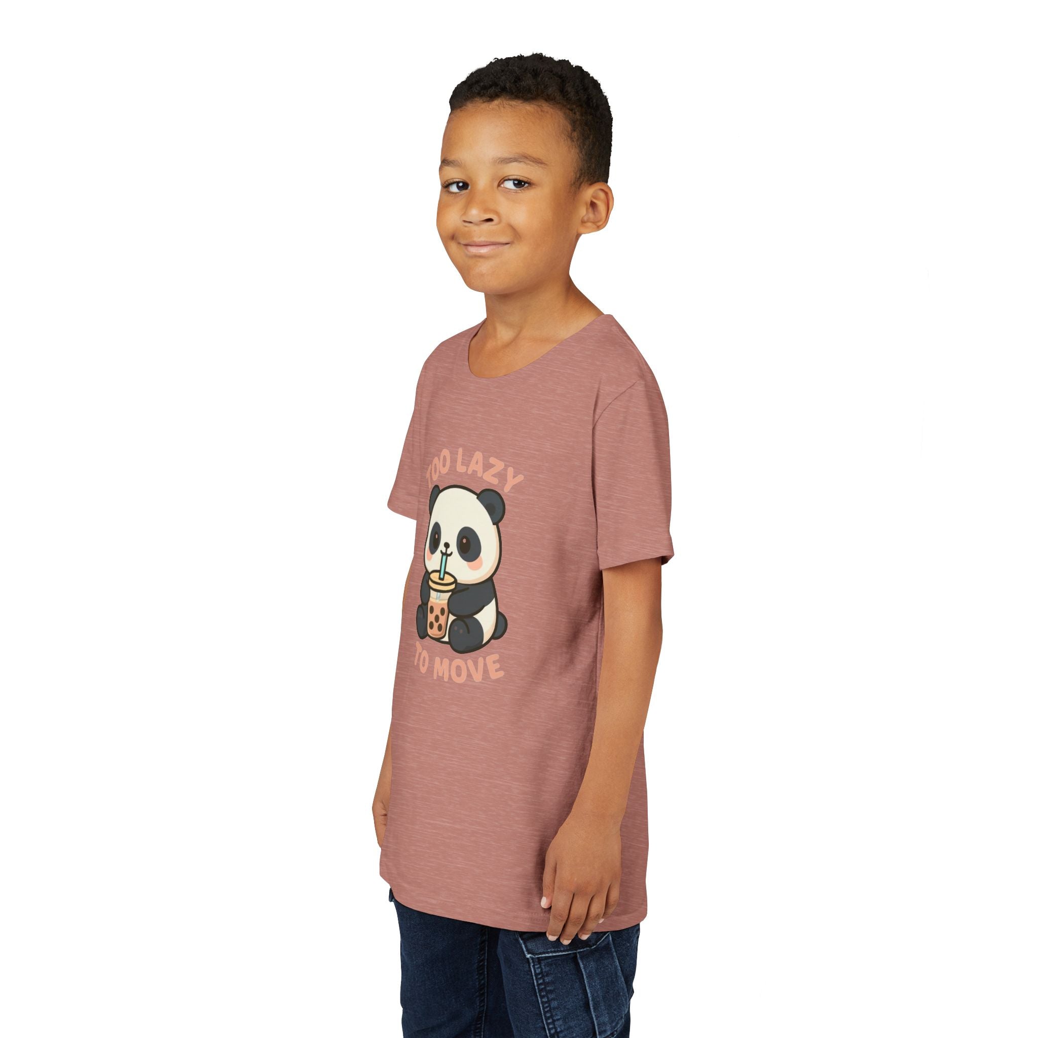 Cute Panda Youth Tee - "Too Lazy To Move" - Fun Casual Wear, Gift for Kids, Animal Lover Shirt, Birthday Present, Summer Outfit Pink Kids clothes