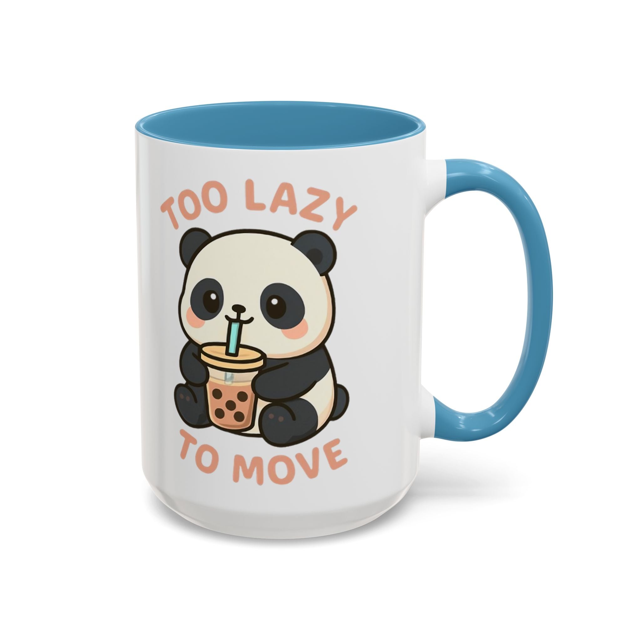 Cute Panda Accent Coffee Mug - Too Lazy to Move, Gift for Panda Lovers, Funny Tea Cup, Kawaii Kitchen Decor, Cozy Morning Mug 15oz Light Blue Mug