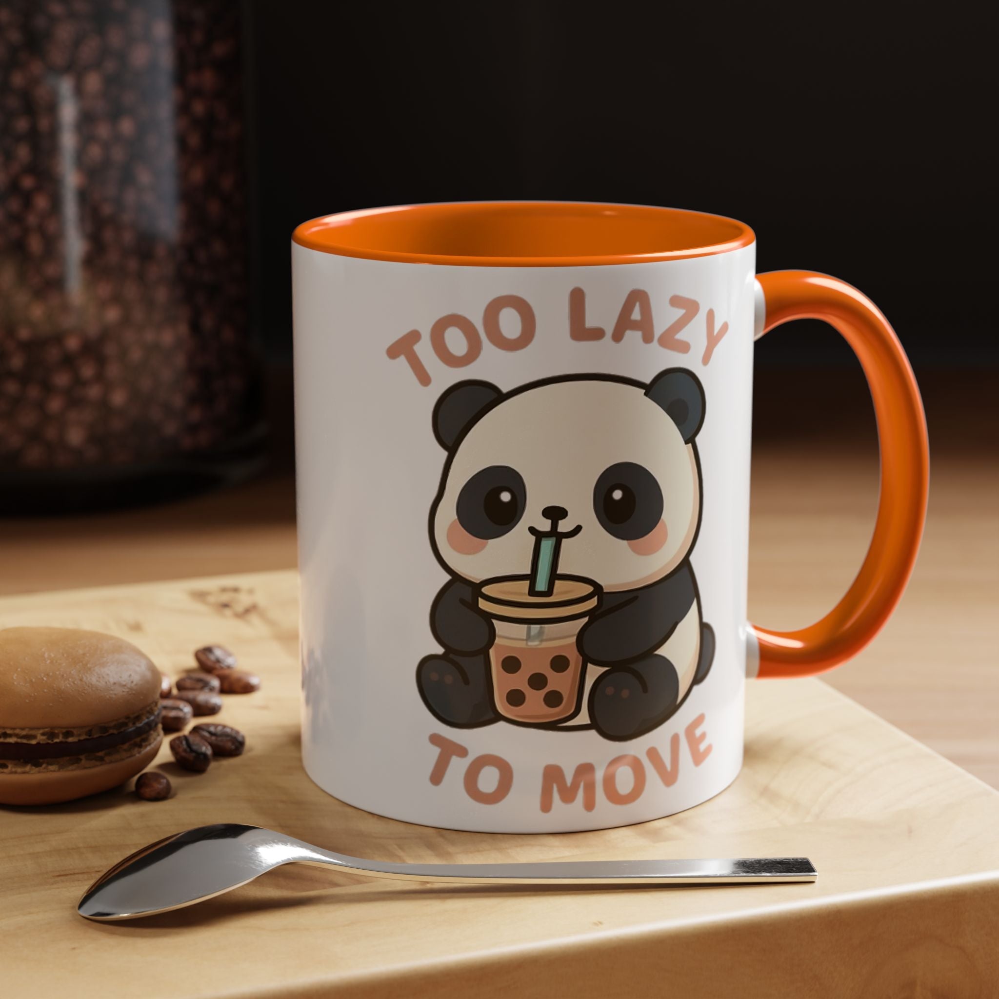 Cute Panda Accent Coffee Mug - Too Lazy to Move, Gift for Panda Lovers, Funny Tea Cup, Kawaii Kitchen Decor, Cozy Morning Mug 15oz Orange Mug