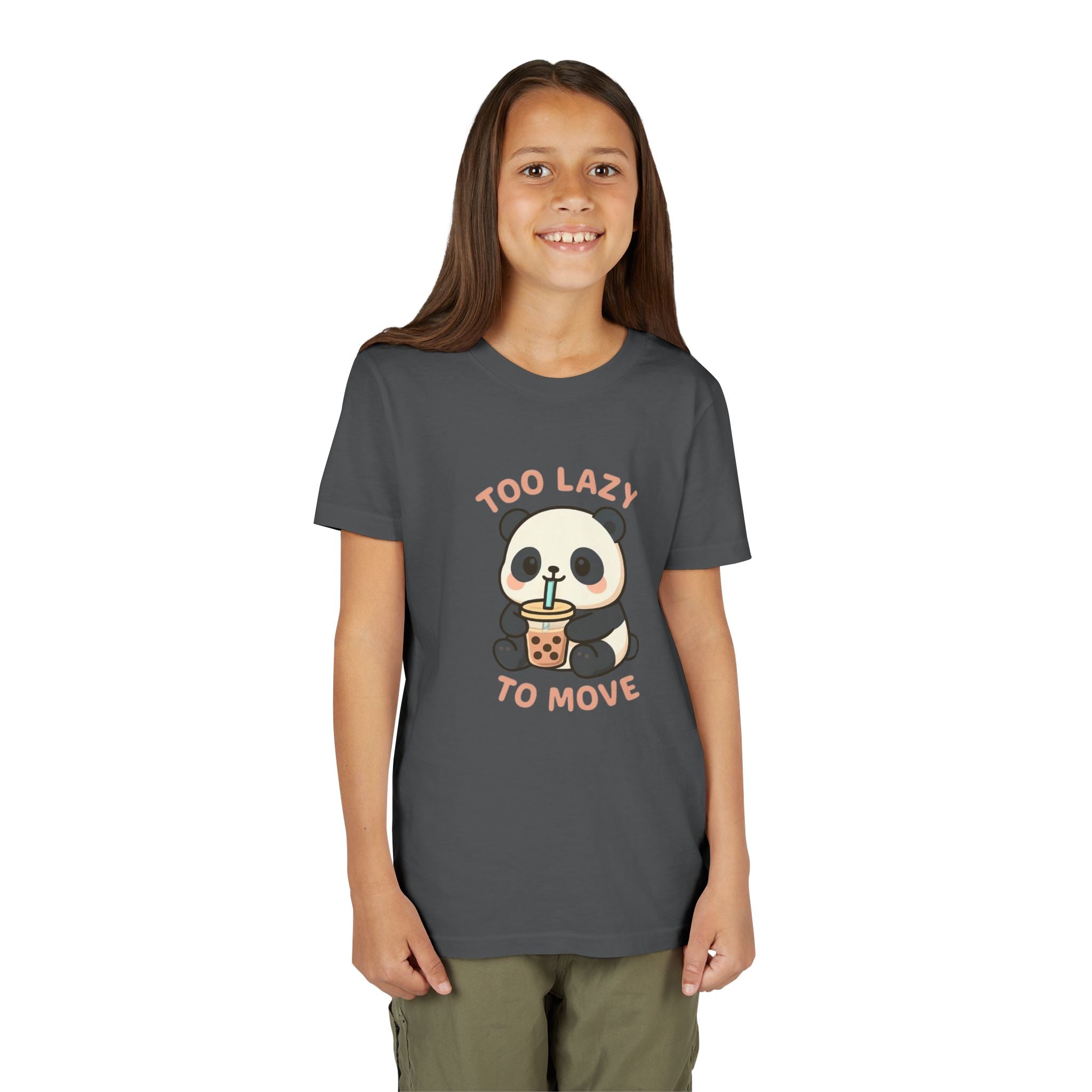 Cute Panda Youth Tee - "Too Lazy To Move" - Fun Casual Wear, Gift for Kids, Animal Lover Shirt, Birthday Present, Summer Outfit Pink Kids clothes