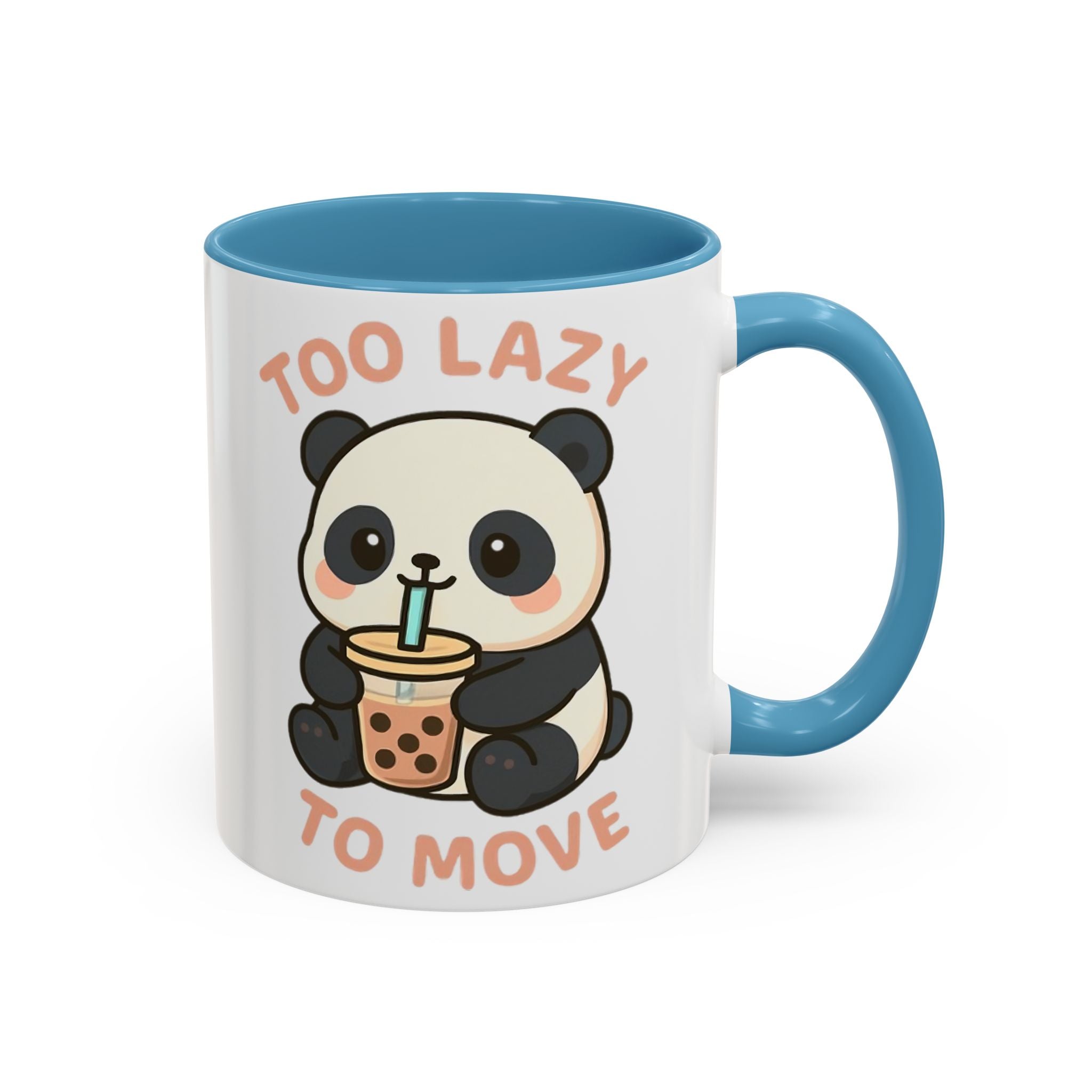 Cute Panda Accent Coffee Mug - Too Lazy to Move, Gift for Panda Lovers, Funny Tea Cup, Kawaii Kitchen Decor, Cozy Morning Mug 11oz Light Blue Mug