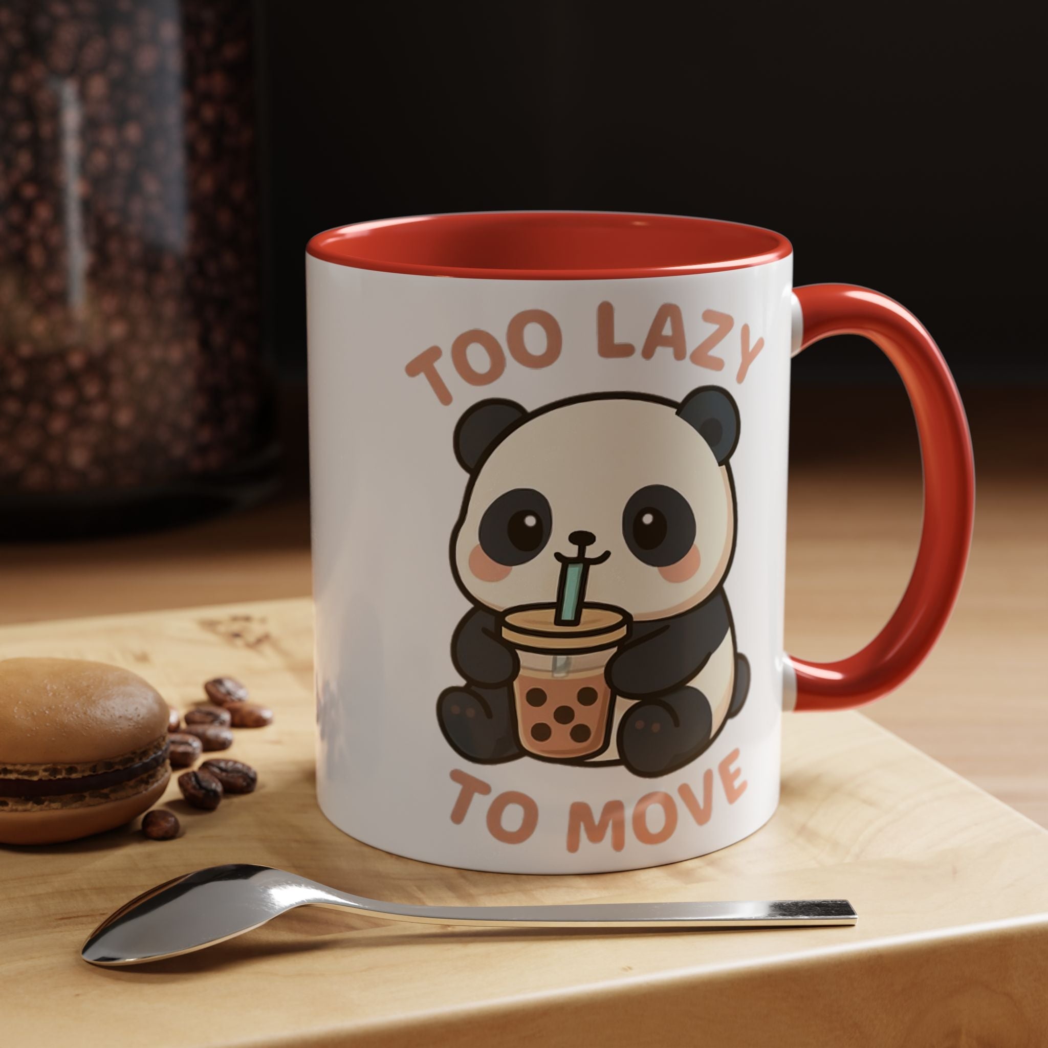 Cute Panda Accent Coffee Mug - Too Lazy to Move, Gift for Panda Lovers, Funny Tea Cup, Kawaii Kitchen Decor, Cozy Morning Mug 15oz Orange Mug