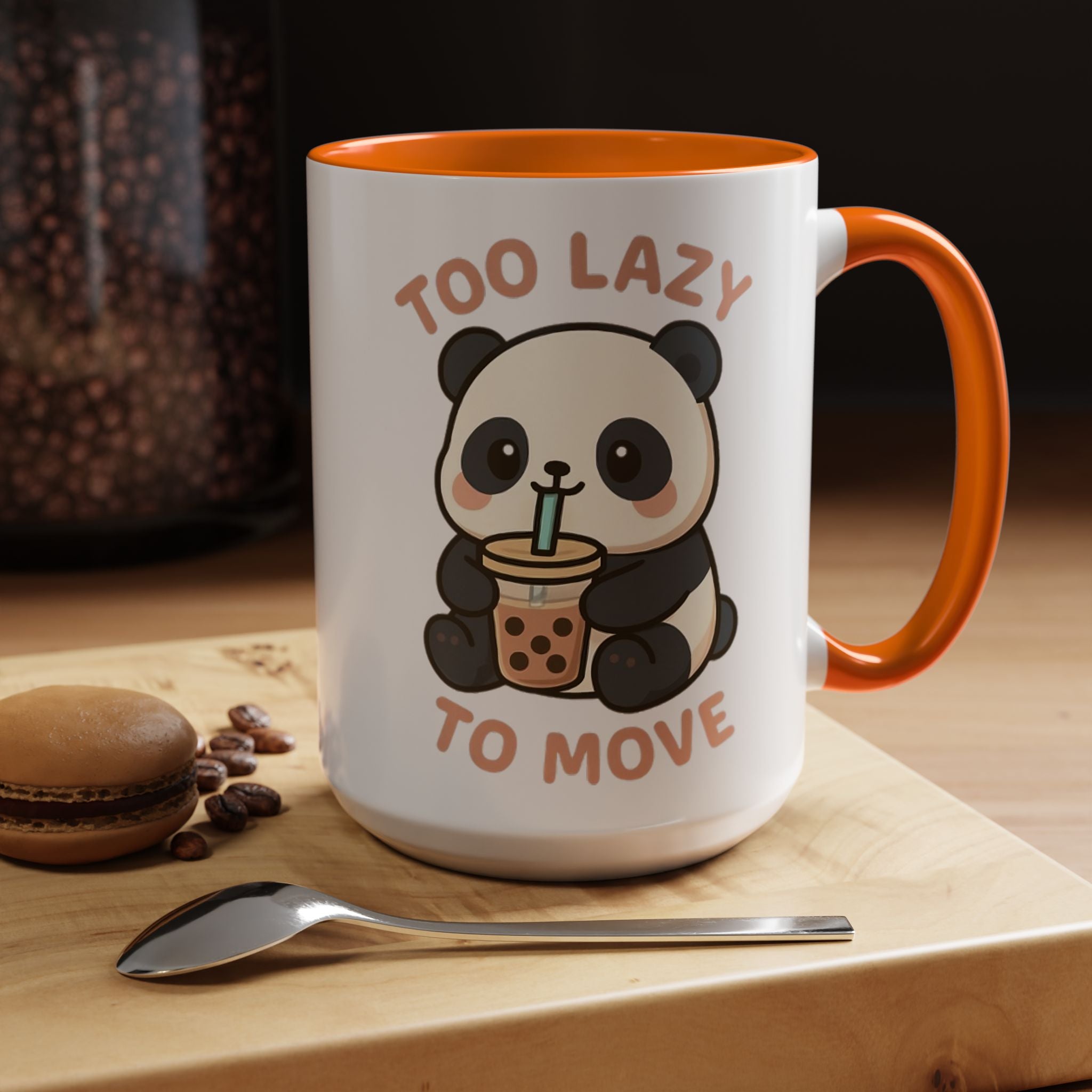Cute Panda Accent Coffee Mug - Too Lazy to Move, Gift for Panda Lovers, Funny Tea Cup, Kawaii Kitchen Decor, Cozy Morning Mug 15oz Orange Mug