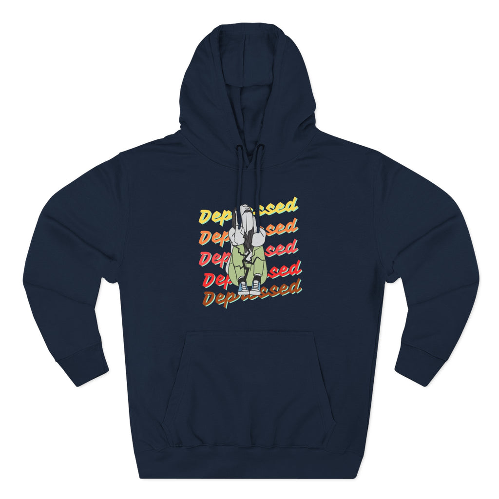 Depressed Vibe Three-Panel Fleece Hoodie, Casual Sweatshirt, Mental Health Awareness, Cozy Lounge Wear, Gift for Friends, Everyday Wear Navy Hoodie