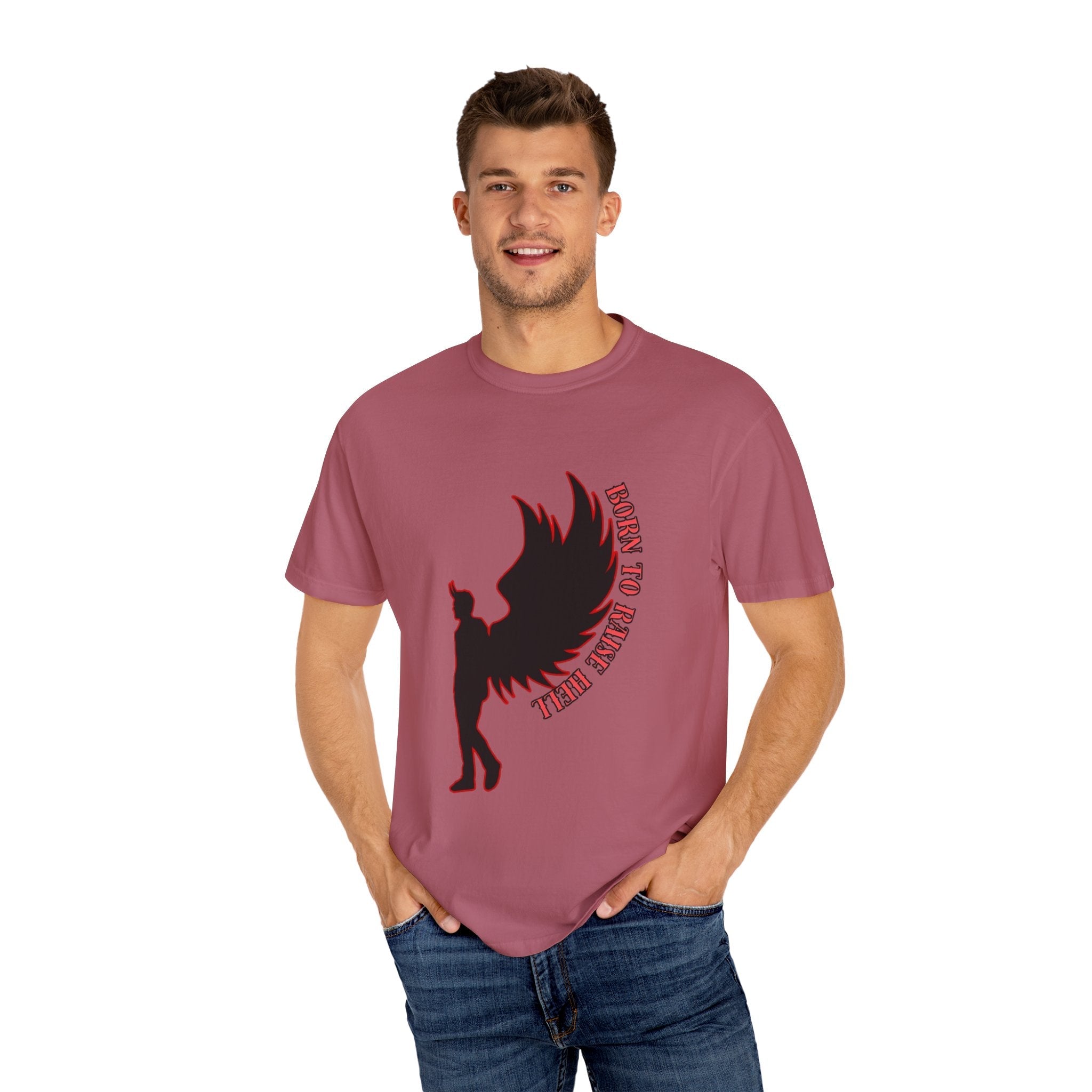 Devil Wings Unisex T-shirt - Born to Raise Hell Design Crimson T-Shirt