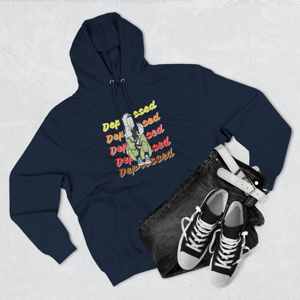 Depressed Vibe Three-Panel Fleece Hoodie, Casual Sweatshirt, Mental Health Awareness, Cozy Lounge Wear, Gift for Friends, Everyday Wear Navy Hoodie