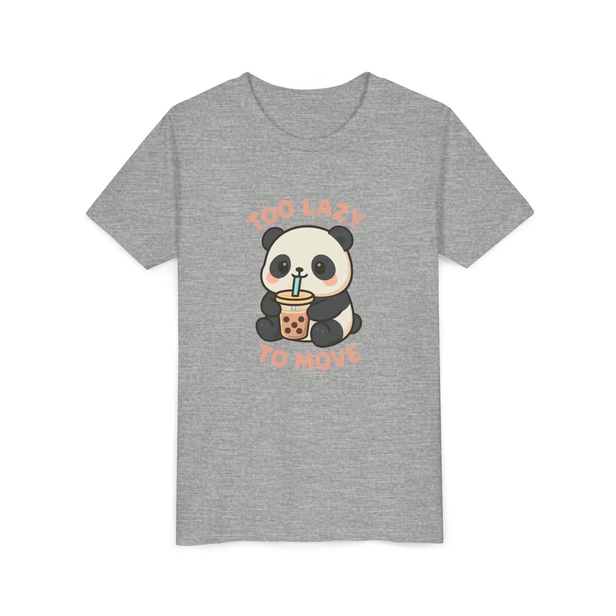 Cute Panda Youth Tee - "Too Lazy To Move" - Fun Casual Wear, Gift for Kids, Animal Lover Shirt, Birthday Present, Summer Outfit Athletic Heather Kids clothes