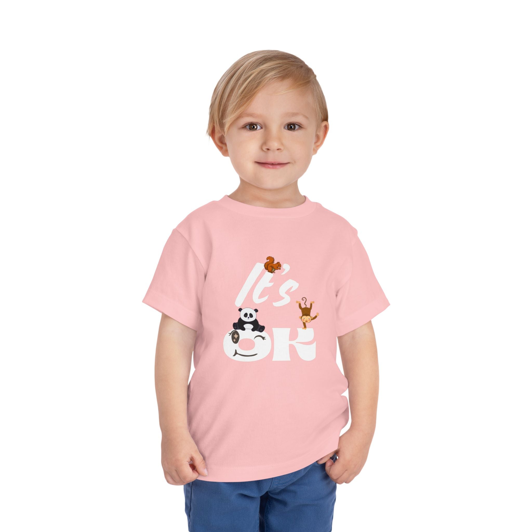 Toddler Short Sleeve Tee - Adorable Kids Shirt with 'It's OK' Design, Perfect for Everyday Wear, Birthday Gifts, Playdates, Baby [...] Pink Kids clothes
