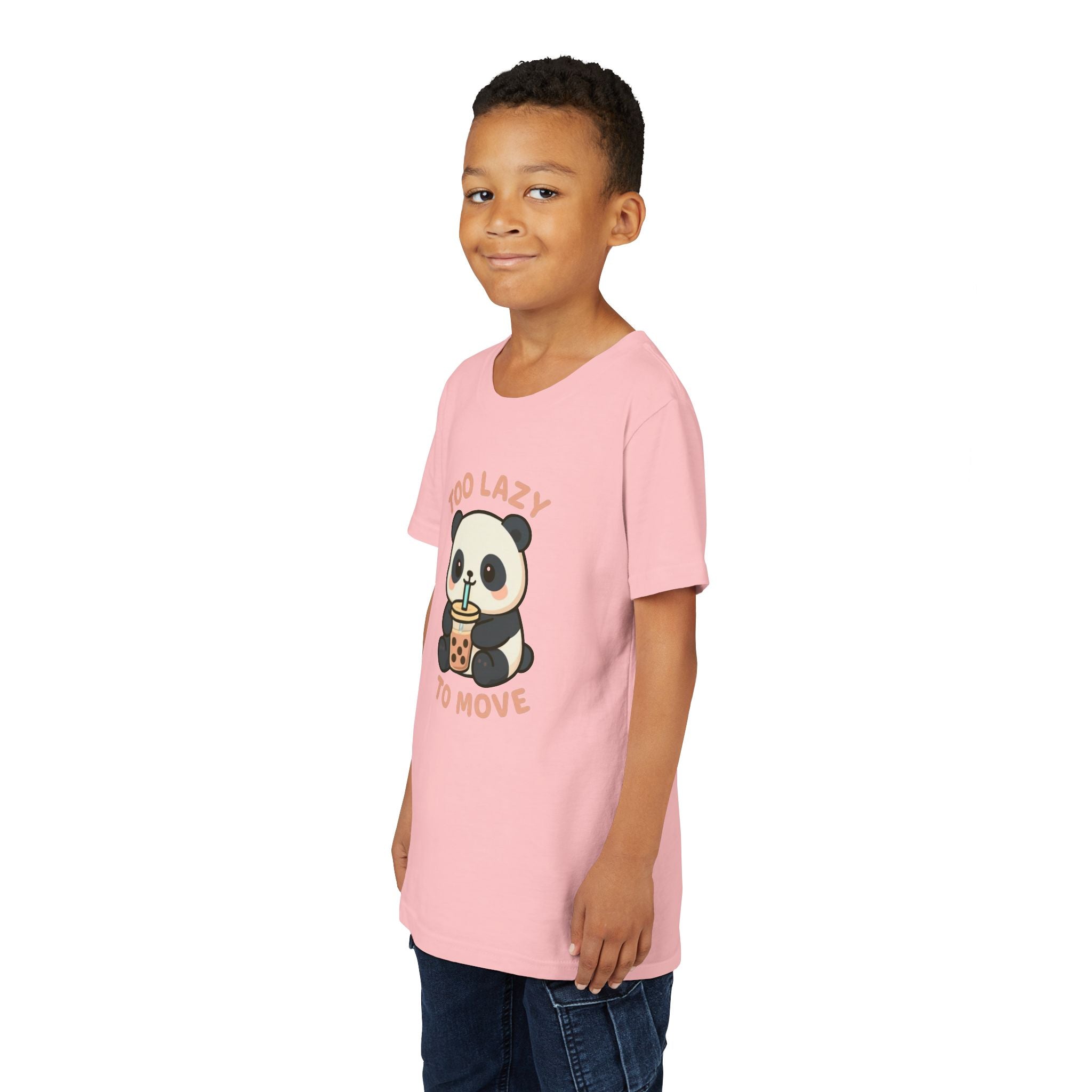 Cute Panda Youth Tee - "Too Lazy To Move" - Fun Casual Wear, Gift for Kids, Animal Lover Shirt, Birthday Present, Summer Outfit Pink Kids clothes