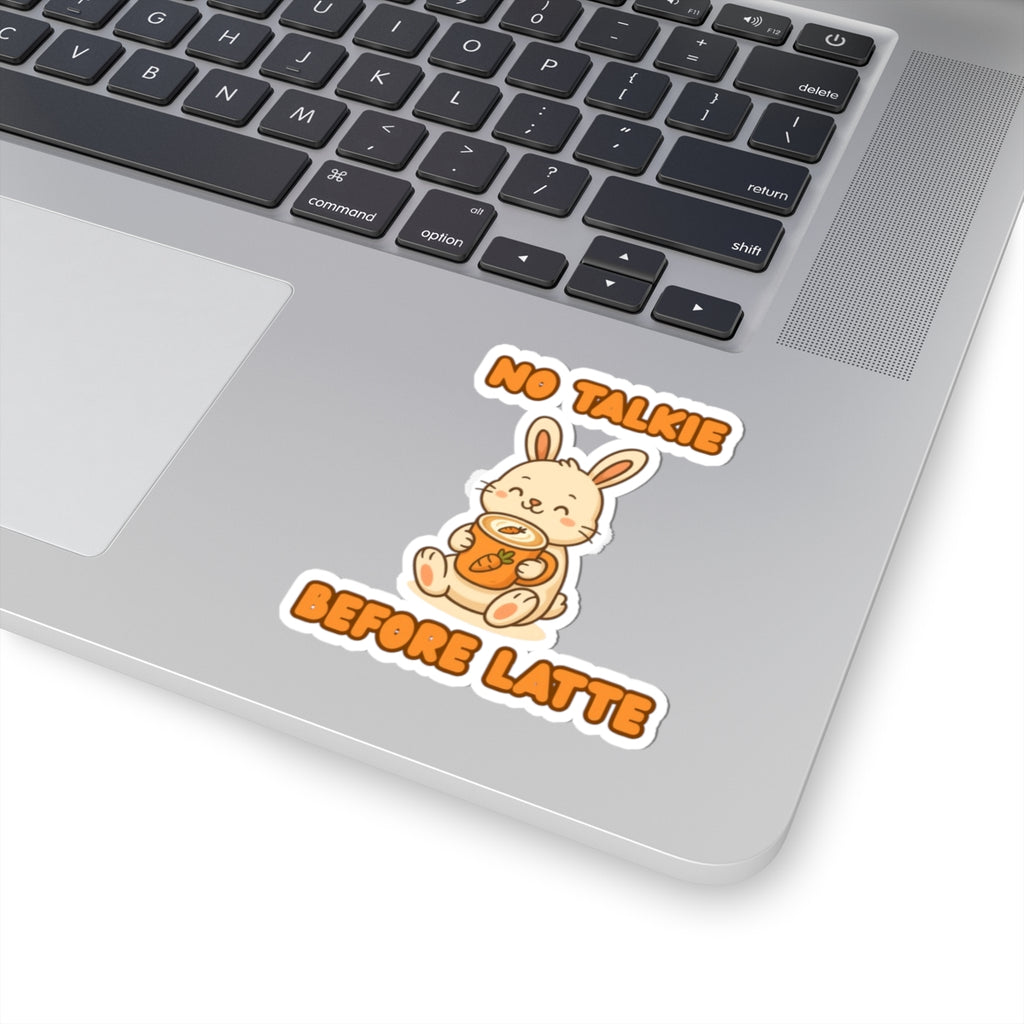 Cute Bunny Sticker - "No Talkie Before Latte" 2" × 2" White Paper products