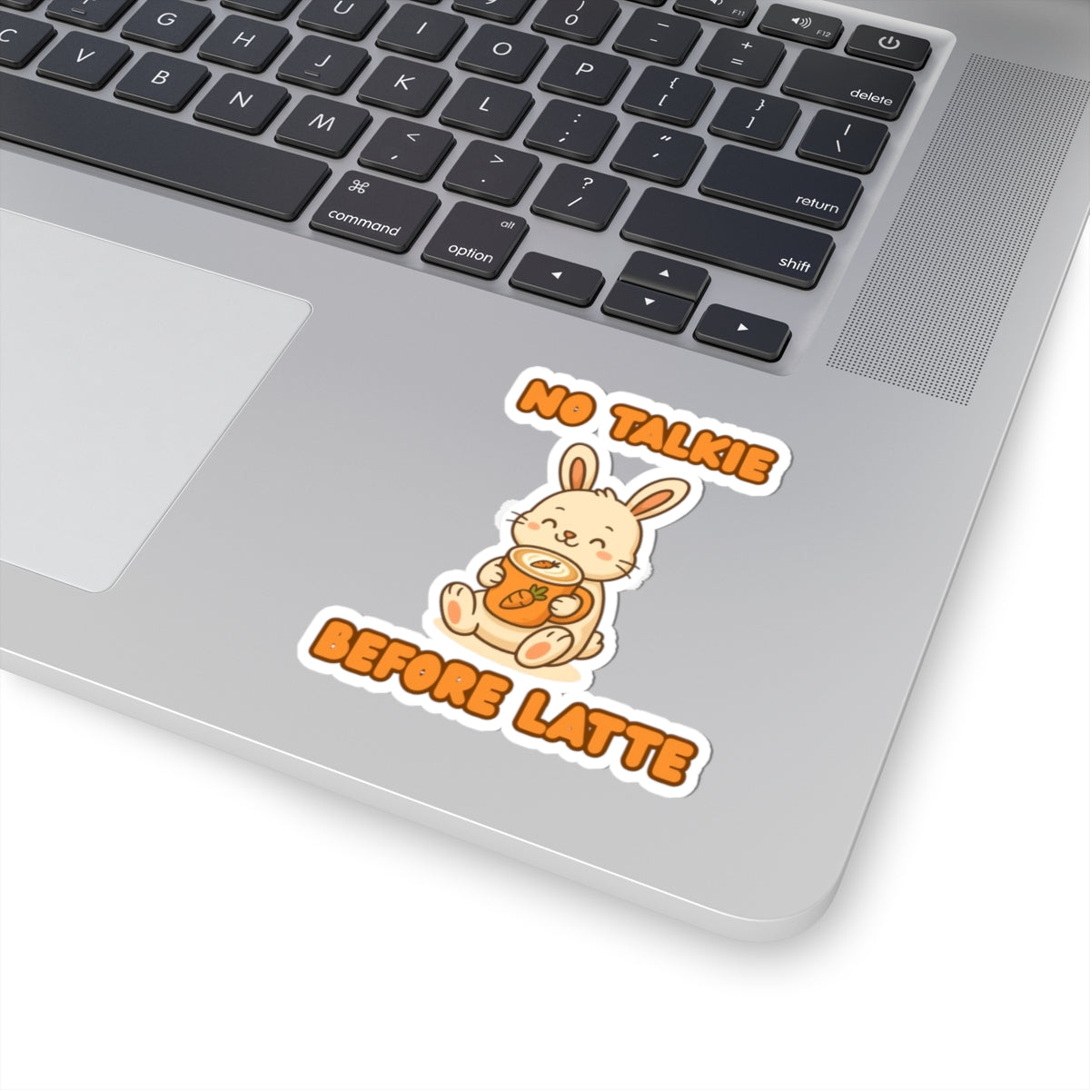 Cute Bunny Sticker - "No Talkie Before Latte" 2" × 2" White Paper products