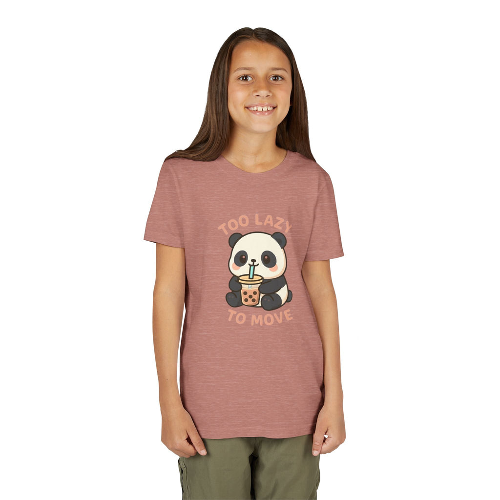 Cute Panda Youth Tee - "Too Lazy To Move" - Fun Casual Wear, Gift for Kids, Animal Lover Shirt, Birthday Present, Summer Outfit Pink Kids clothes