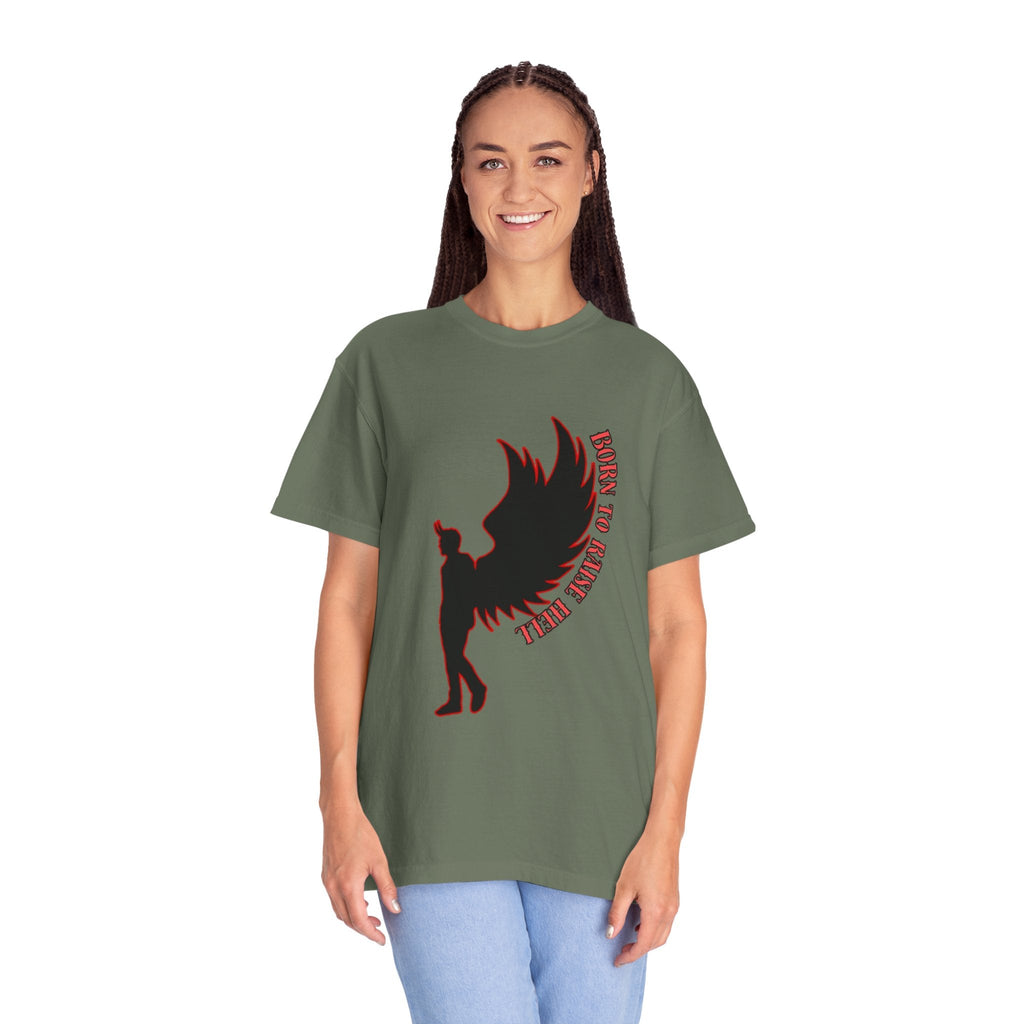 Devil Wings Unisex T-shirt - Born to Raise Hell Design Moss T-Shirt