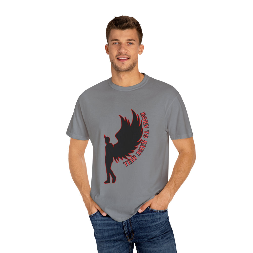 Devil Wings Unisex T-shirt - Born to Raise Hell Design Grey T-Shirt