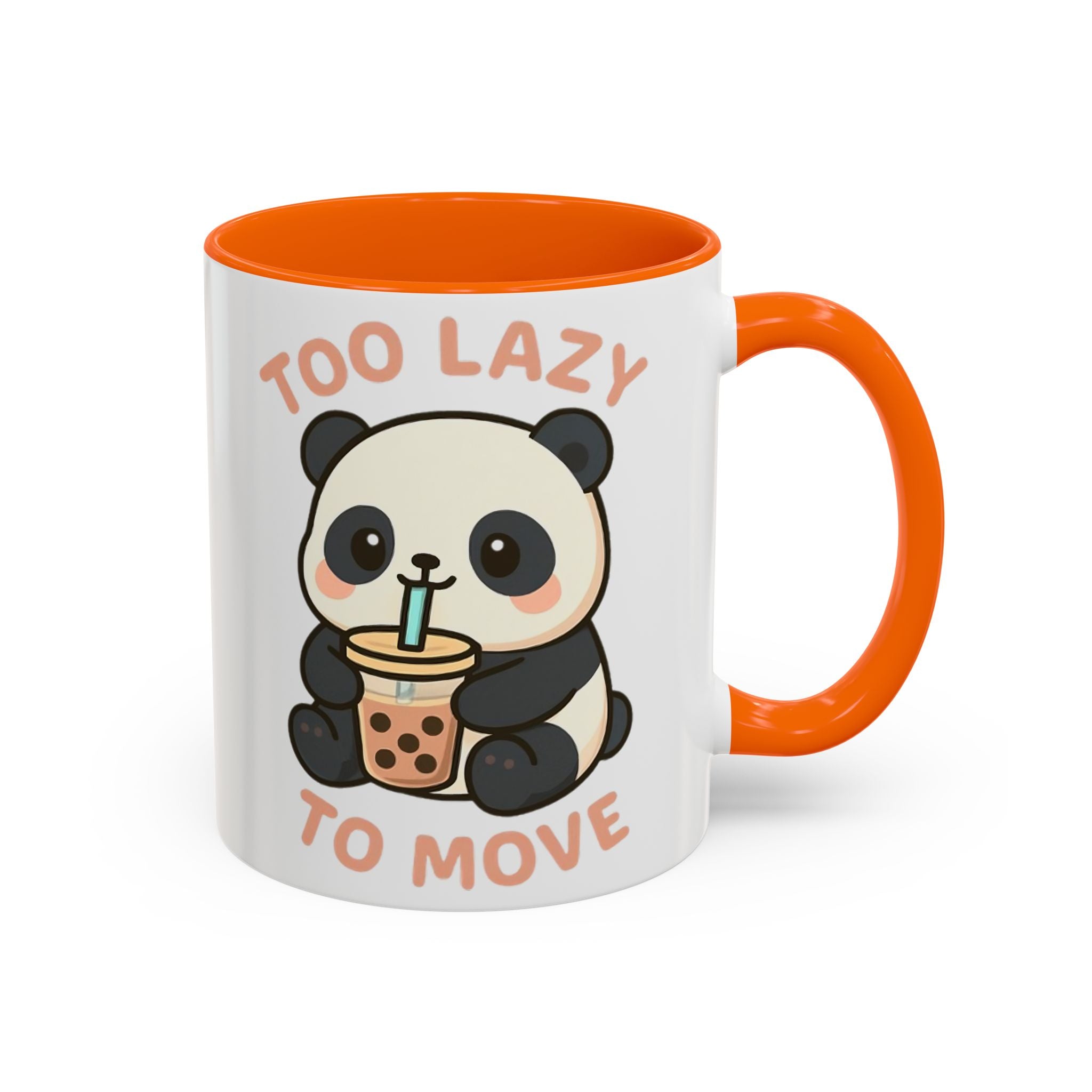 Cute Panda Accent Coffee Mug - Too Lazy to Move, Gift for Panda Lovers, Funny Tea Cup, Kawaii Kitchen Decor, Cozy Morning Mug 11oz Orange Mug