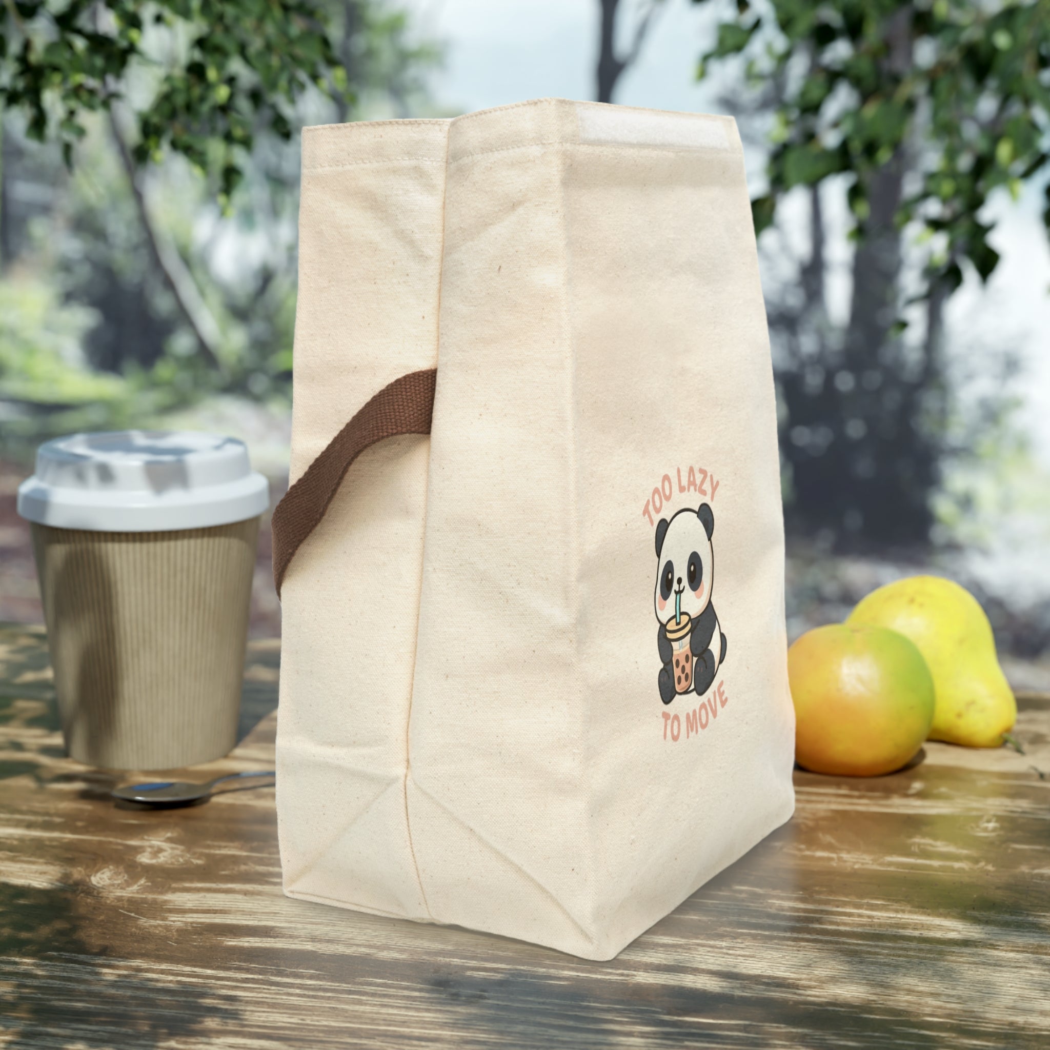 Panda Themed Canvas Lunch Bag 8" x 12.5" x 5.5" Natural Bags