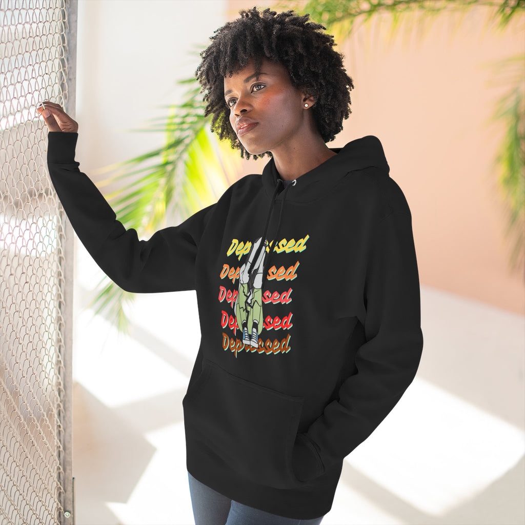 Depressed Vibe Three-Panel Fleece Hoodie, Casual Sweatshirt, Mental Health Awareness, Cozy Lounge Wear, Gift for Friends, Everyday Wear Navy Hoodie