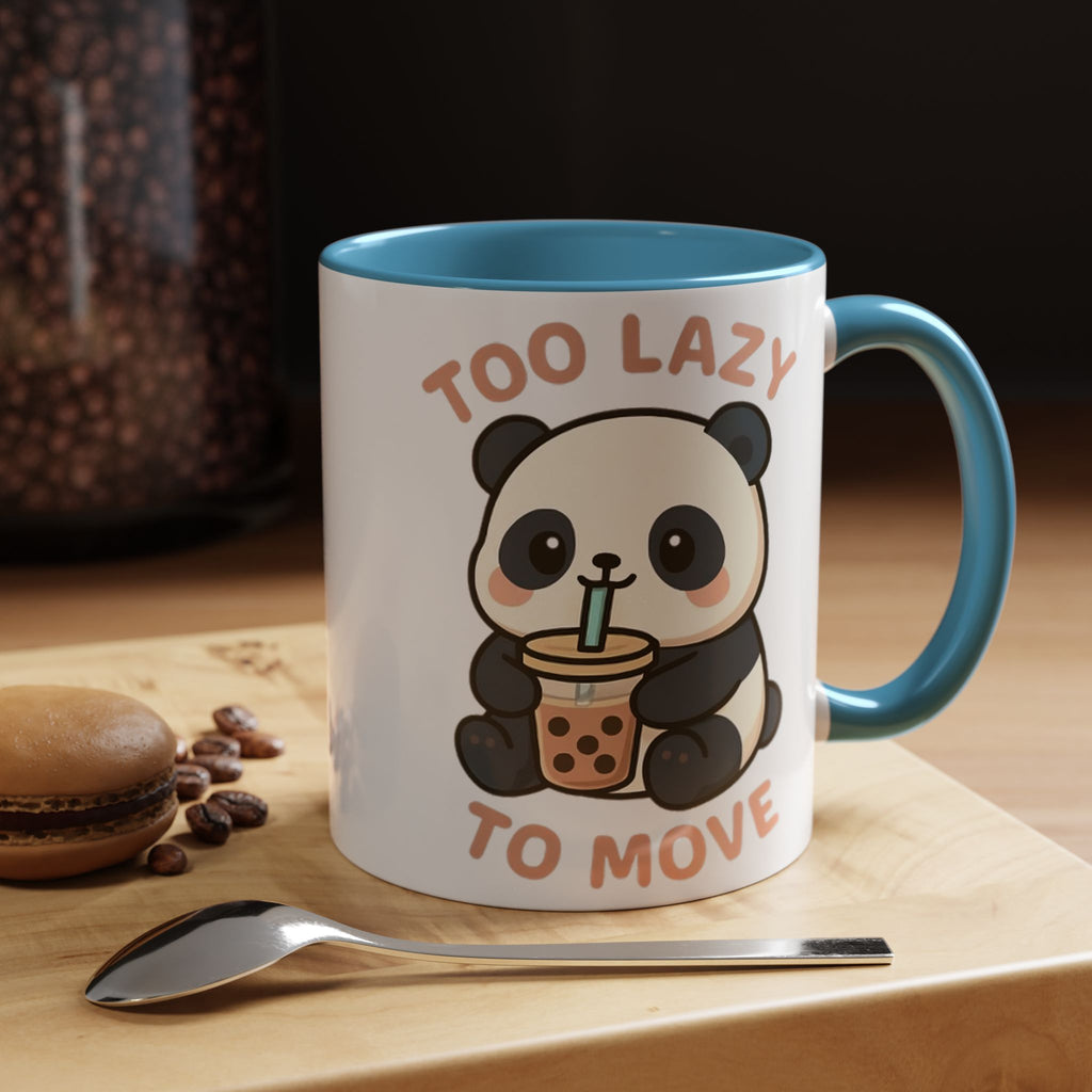 Cute Panda Accent Coffee Mug - Too Lazy to Move, Gift for Panda Lovers, Funny Tea Cup, Kawaii Kitchen Decor, Cozy Morning Mug 15oz Orange Mug