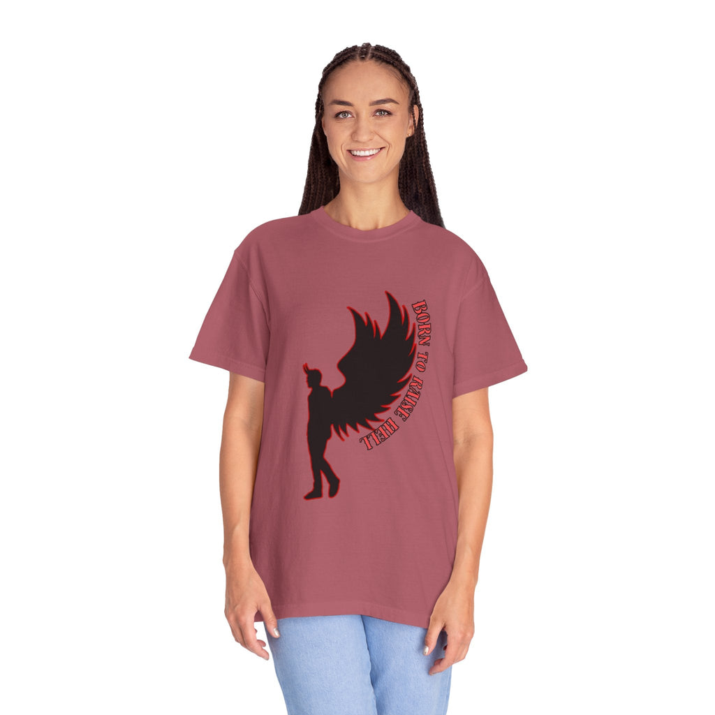 Devil Wings Unisex T-shirt - Born to Raise Hell Design Crimson T-Shirt