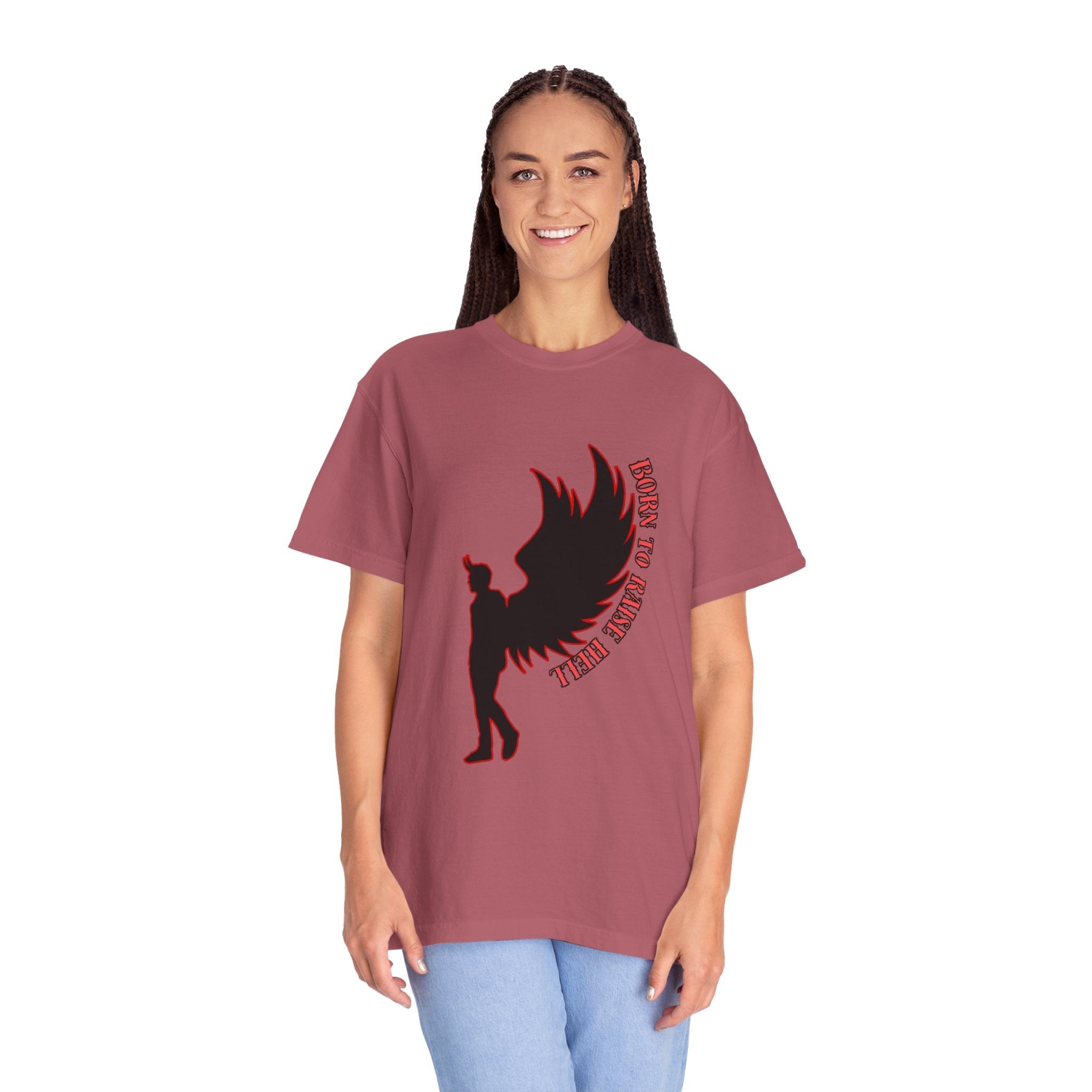 Devil Wings Unisex T-shirt - Born to Raise Hell Design Crimson T-Shirt