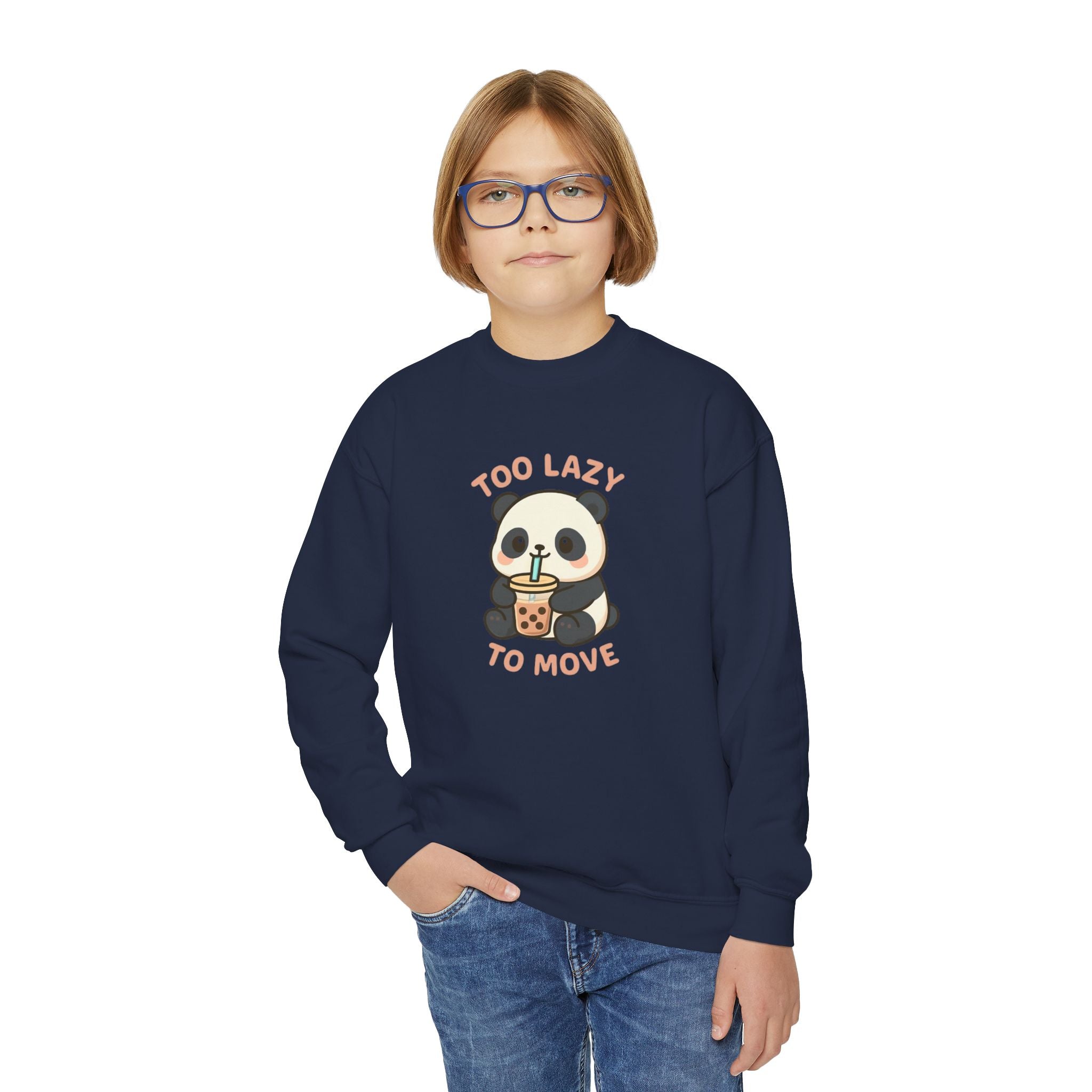 Youth Panda Crewneck Sweatshirt, Cute Panda Sweatshirt, Funny Animal Sweatshirt, Kid's Sweatshirt Gift, Cozy Lounge Wear Navy Kids clothes