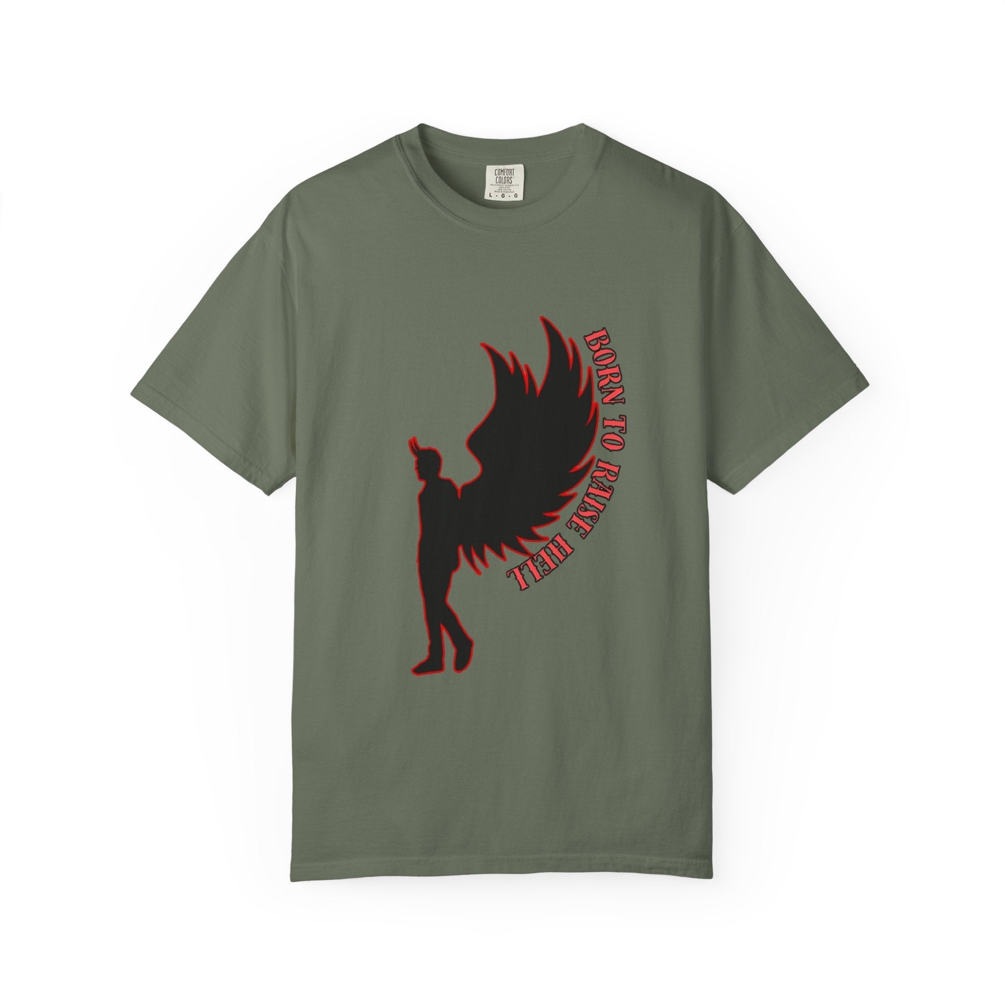 Devil Wings Unisex T-shirt - Born to Raise Hell Design Moss T-Shirt