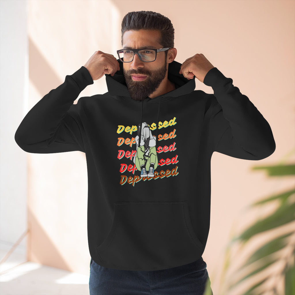 Depressed Vibe Three-Panel Fleece Hoodie, Casual Sweatshirt, Mental Health Awareness, Cozy Lounge Wear, Gift for Friends, Everyday Wear Black Hoodie