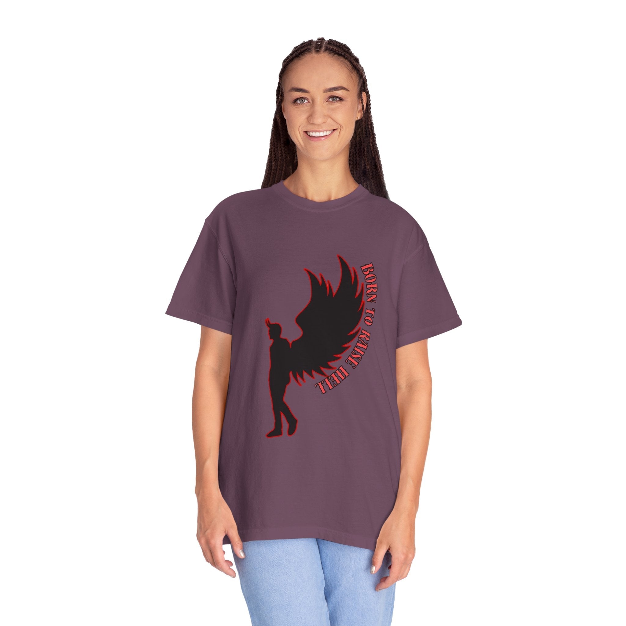 Devil Wings Unisex T-shirt - Born to Raise Hell Design Berry T-Shirt