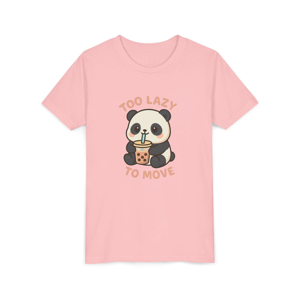 Cute Panda Youth Tee - "Too Lazy To Move" - Fun Casual Wear, Gift for Kids, Animal Lover Shirt, Birthday Present, Summer Outfit Pink Kids clothes