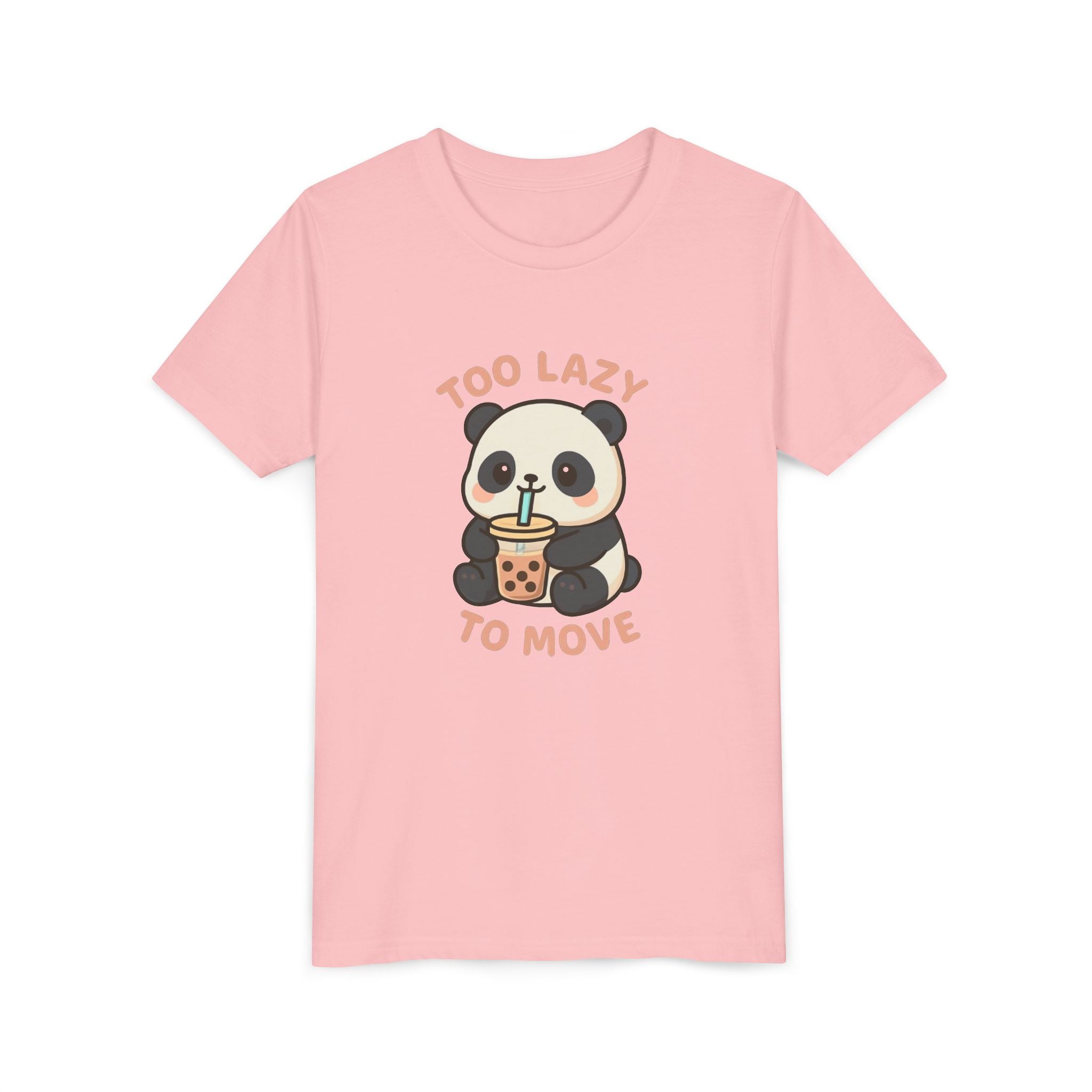 Cute Panda Youth Tee - "Too Lazy To Move" - Fun Casual Wear, Gift for Kids, Animal Lover Shirt, Birthday Present, Summer Outfit Pink Kids clothes