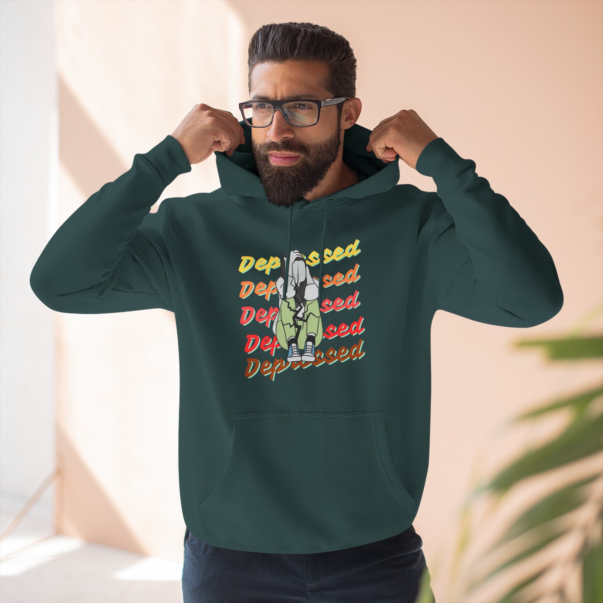 Depressed Vibe Three-Panel Fleece Hoodie, Casual Sweatshirt, Mental Health Awareness, Cozy Lounge Wear, Gift for Friends, Everyday Wear Sports Green Hoodie