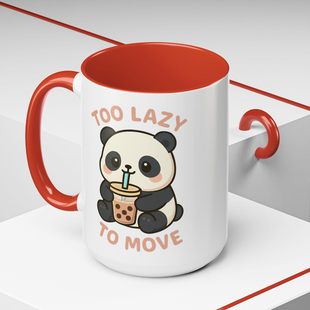 Cute Panda Accent Coffee Mug - Too Lazy to Move, Gift for Panda Lovers, Funny Tea Cup, Kawaii Kitchen Decor, Cozy Morning Mug 15oz Orange Mug