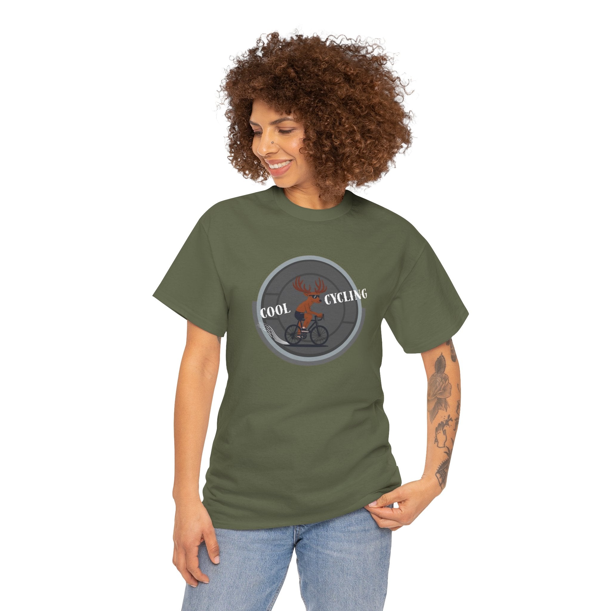 Kool Cycling Tee - Unisex Heavy Cotton, Casual Wear, Biking Gift, Cycling Apparel, Outdoor Activities, Fun Exercise Top Military Green T-Shirt