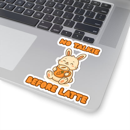 Cute Bunny Sticker - "No Talkie Before Latte"
