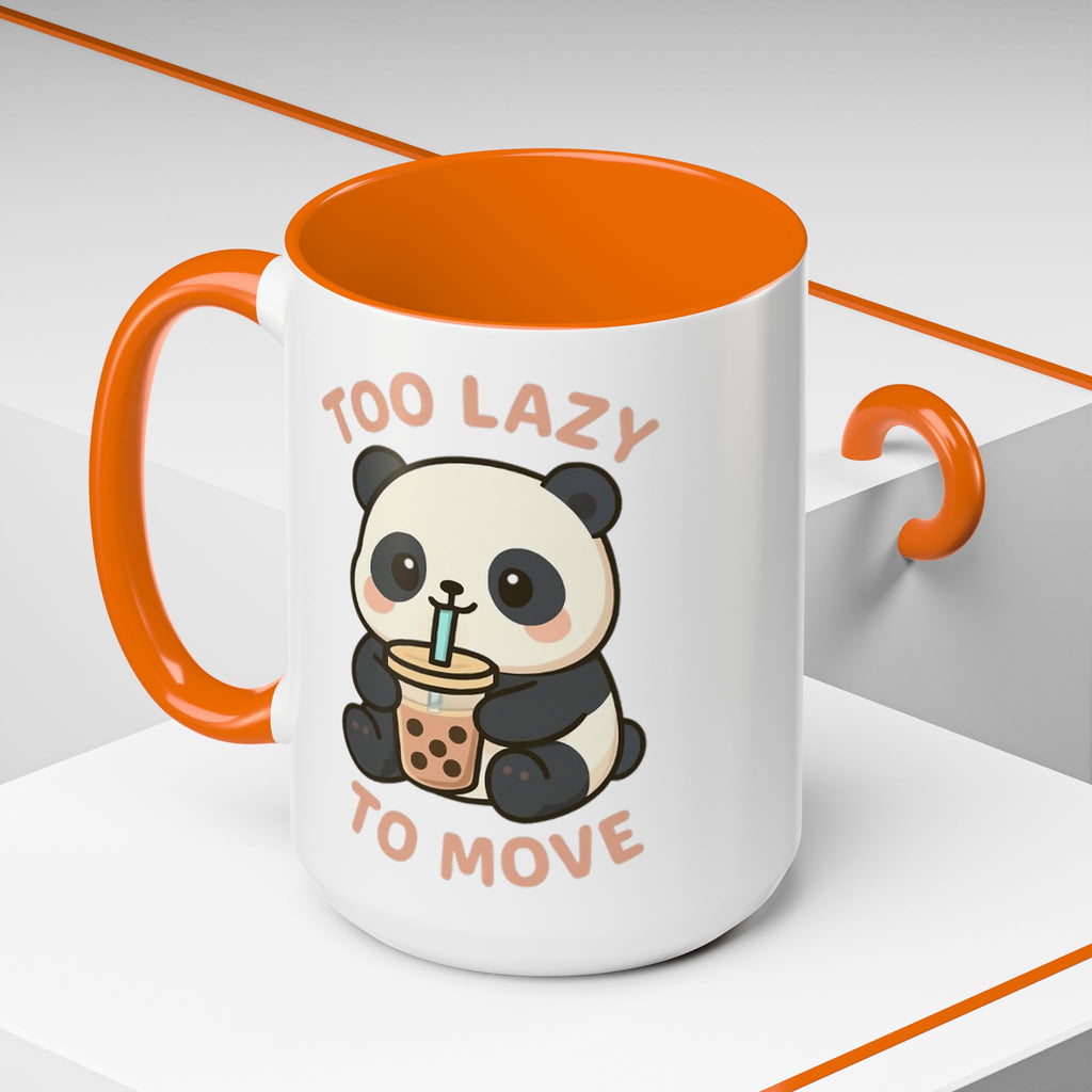 Cute Panda Accent Coffee Mug - Too Lazy to Move, Gift for Panda Lovers, Funny Tea Cup, Kawaii Kitchen Decor, Cozy Morning Mug 15oz Orange Mug