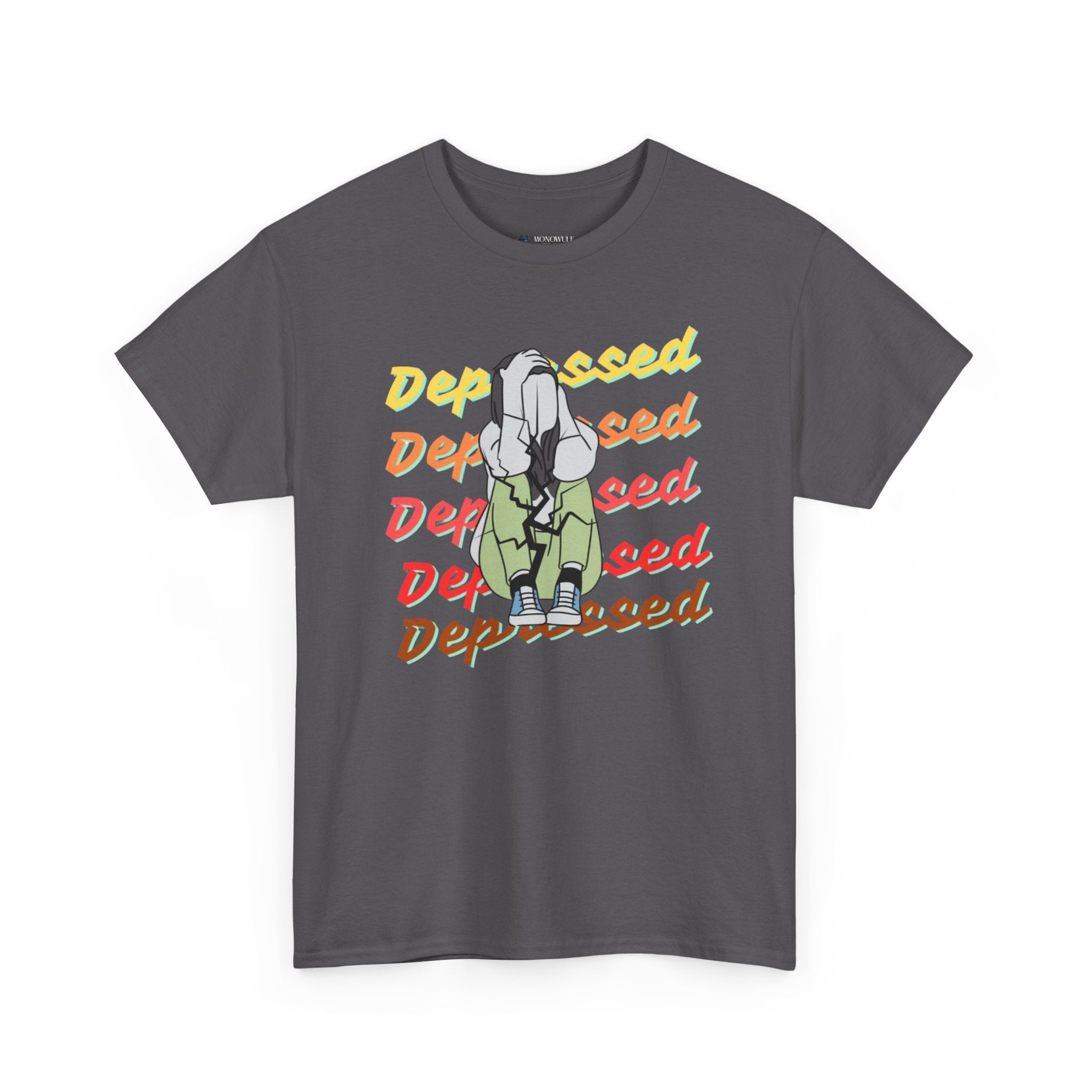 Unisex Heavy Cotton Tee - "Depressed" Graphic Tee for Comfort and Humor, Perfect for Casual Wear, Gifts, Self-Care Charcoal T-Shirt