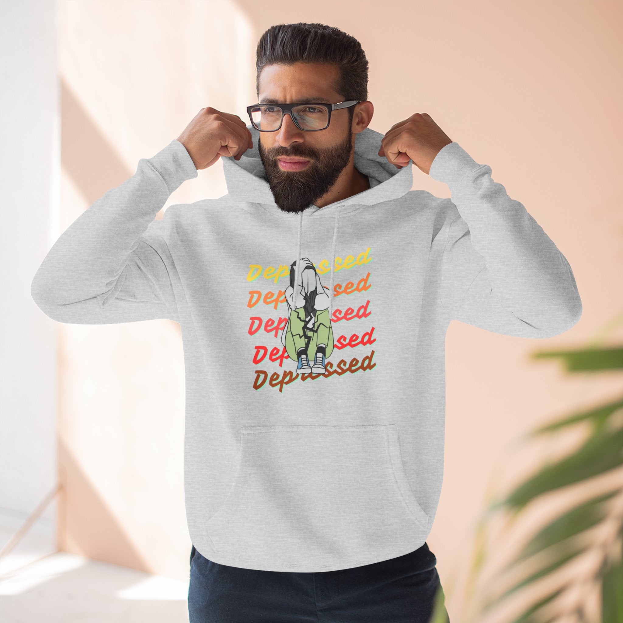 Depressed Vibe Three-Panel Fleece Hoodie, Casual Sweatshirt, Mental Health Awareness, Cozy Lounge Wear, Gift for Friends, Everyday Wear Heather Grey Hoodie