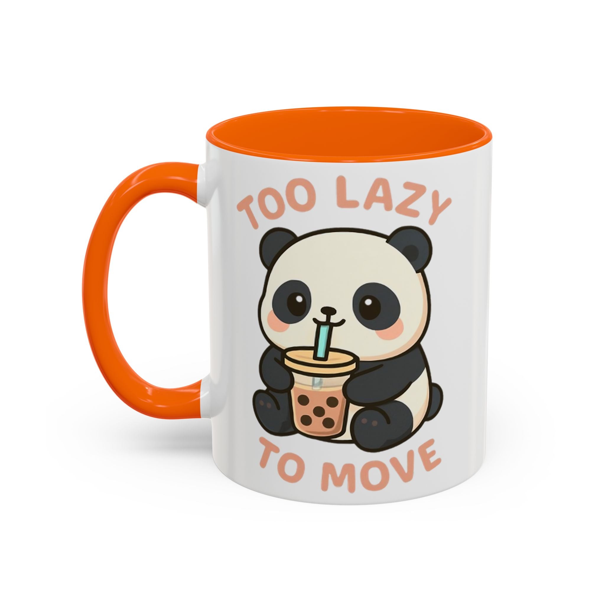 Cute Panda Accent Coffee Mug - Too Lazy to Move, Gift for Panda Lovers, Funny Tea Cup, Kawaii Kitchen Decor, Cozy Morning Mug 15oz Orange Mug