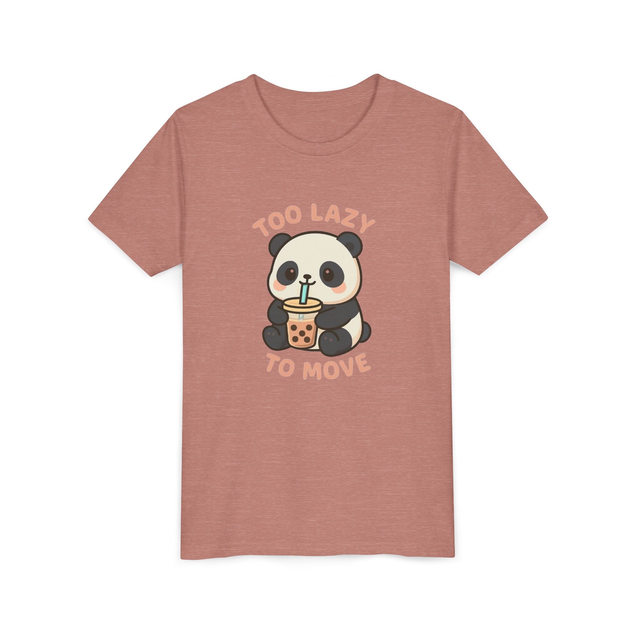 Cute Panda Youth Tee - "Too Lazy To Move" - Fun Casual Wear, Gift for Kids, Animal Lover Shirt, Birthday Present, Summer Outfit Heather Mauve Kids clothes