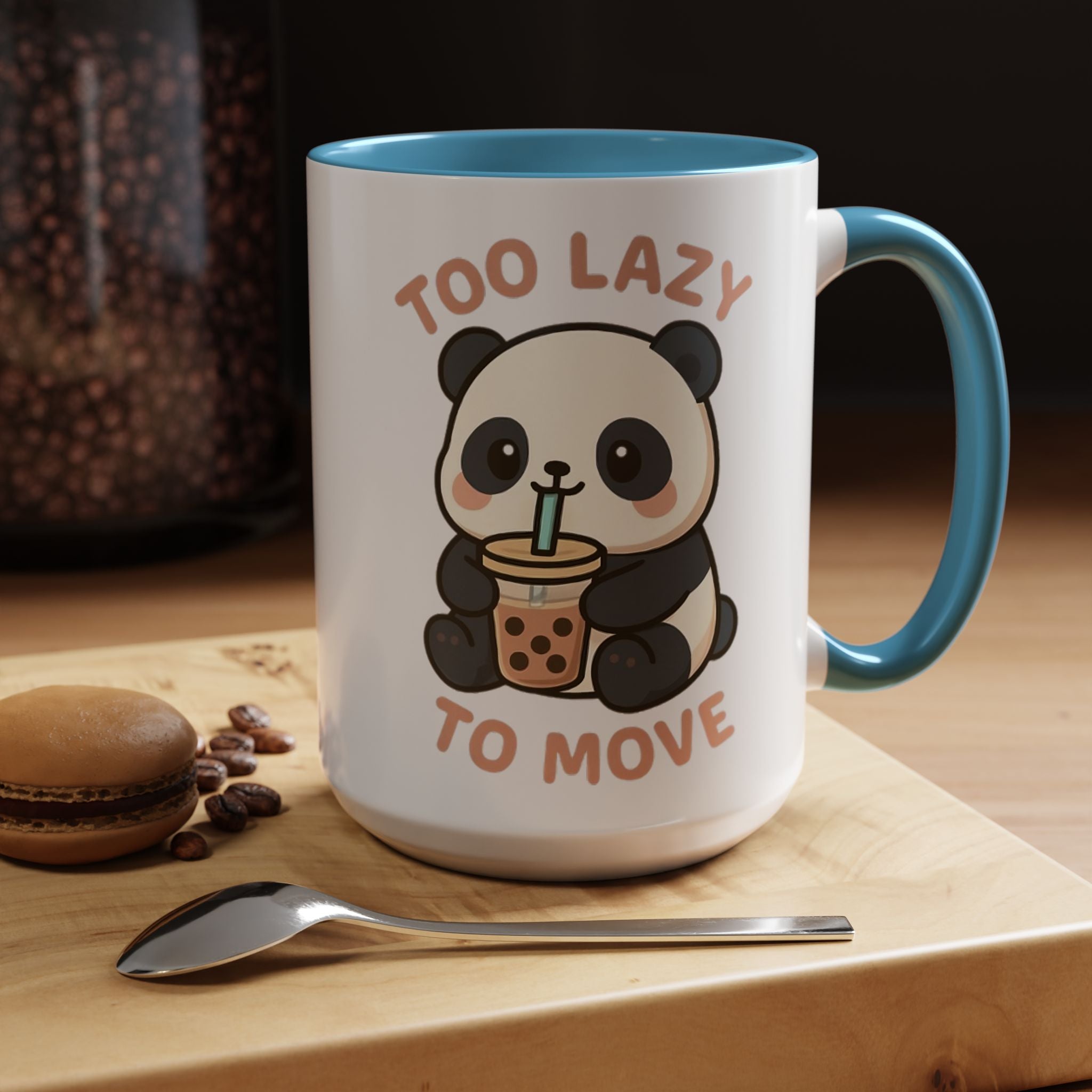 Cute Panda Accent Coffee Mug - Too Lazy to Move, Gift for Panda Lovers, Funny Tea Cup, Kawaii Kitchen Decor, Cozy Morning Mug 15oz Orange Mug