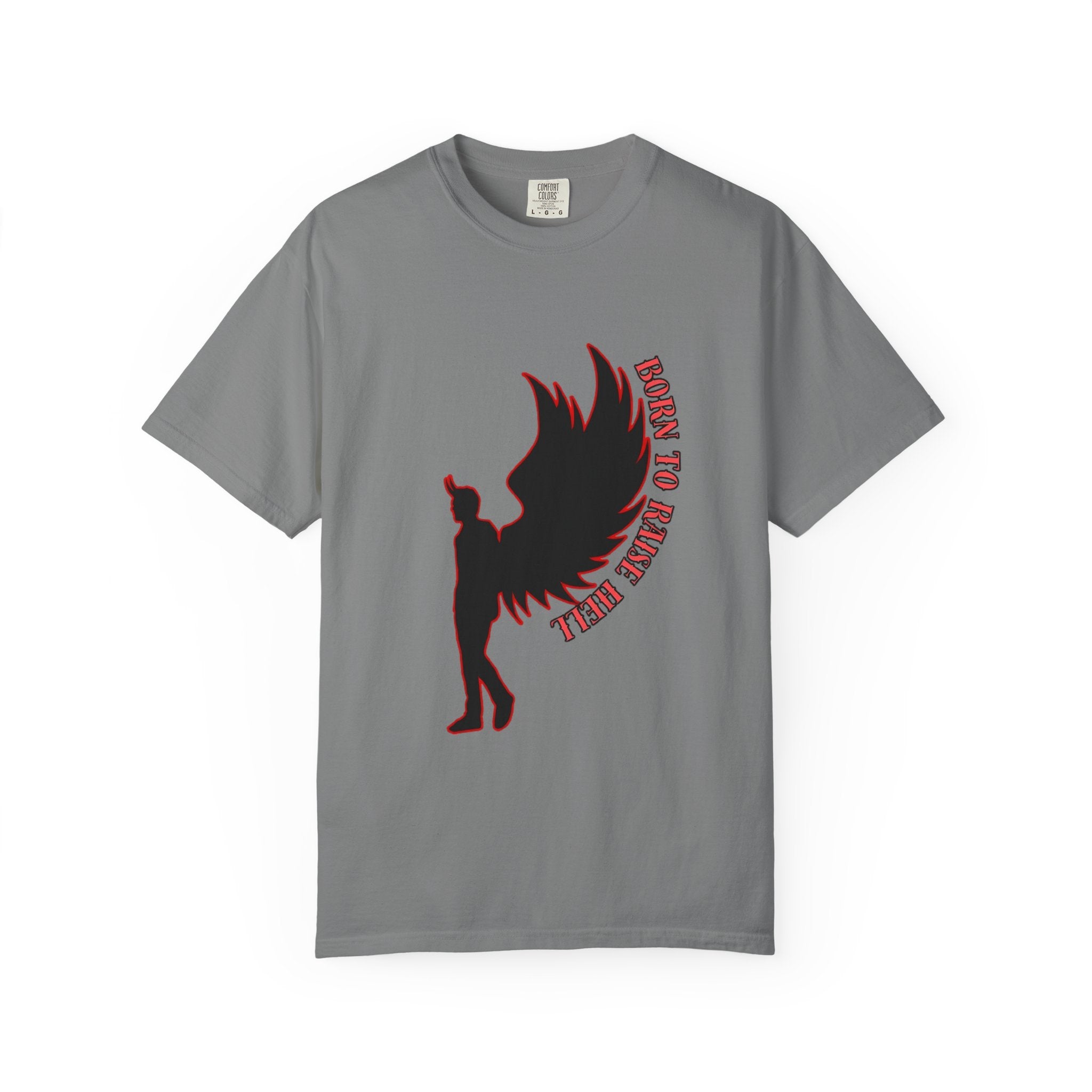 Devil Wings Unisex T-shirt - Born to Raise Hell Design Grey T-Shirt
