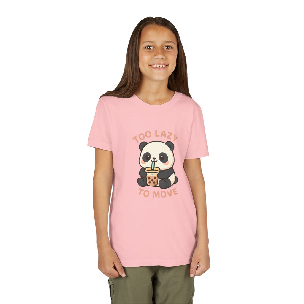 Cute Panda Youth Tee - "Too Lazy To Move" - Fun Casual Wear, Gift for Kids, Animal Lover Shirt, Birthday Present, Summer Outfit Pink Kids clothes